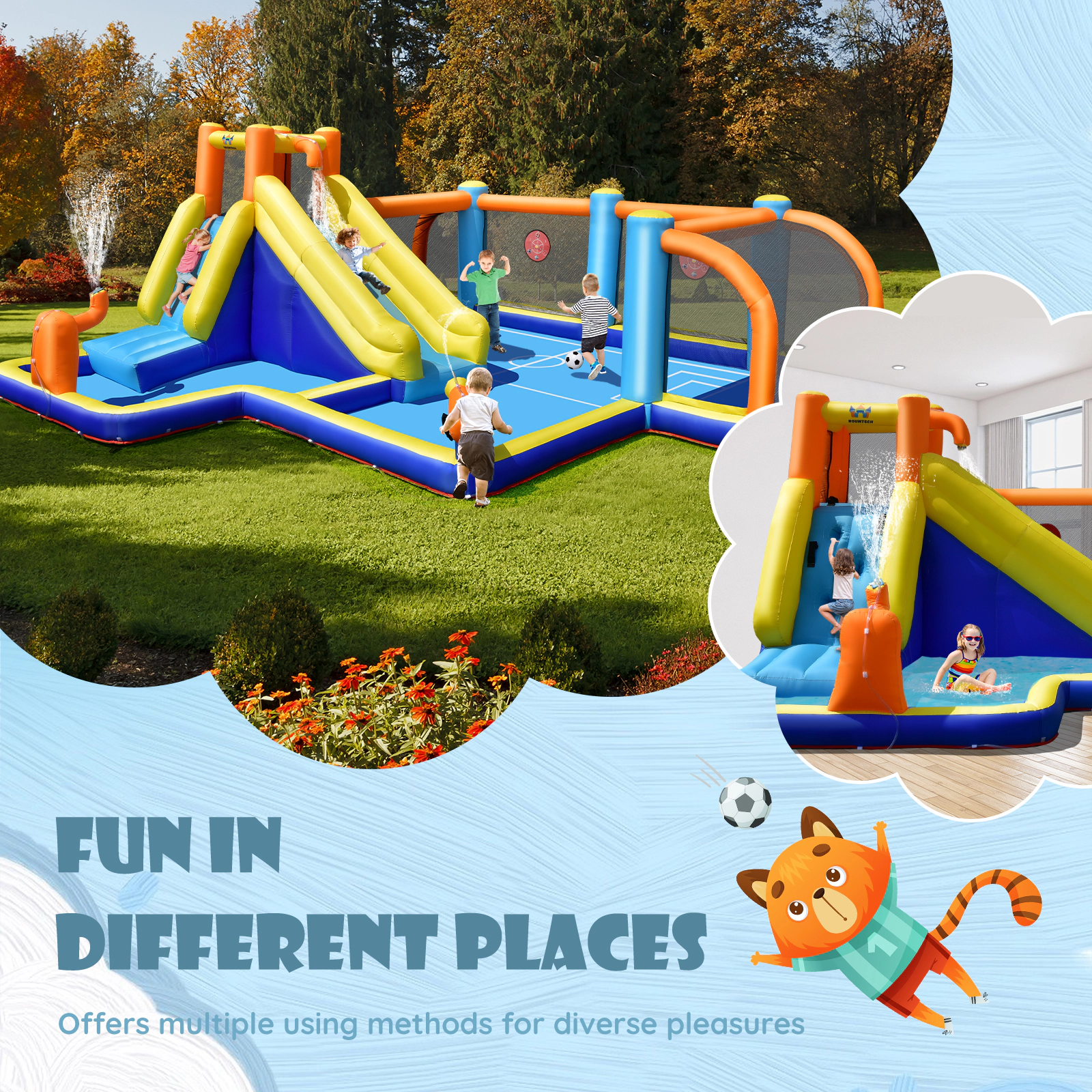 Hivvago Giant Soccer-Themed Inflatable Water Slide with 735W Blower