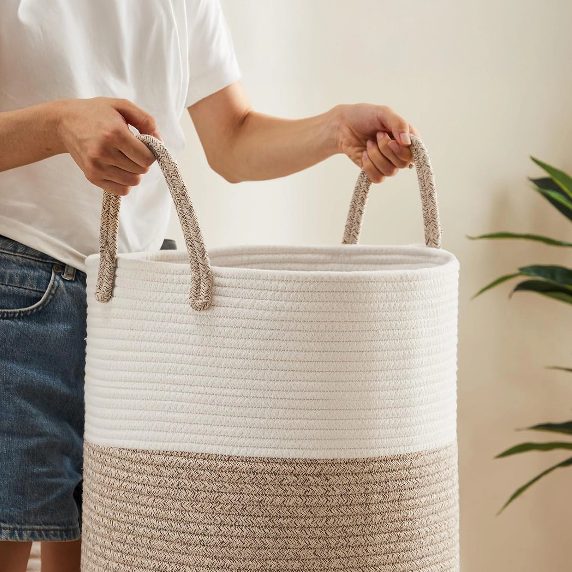 Cheer Collection Large Cotton Rope Laundry Hamper with Handles