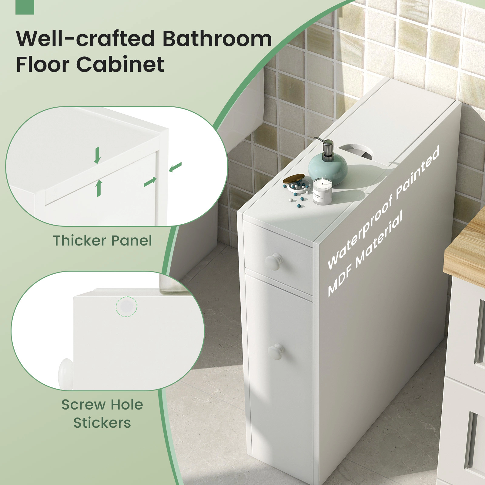SlickBlue MDF Bathroom Storage Cabinet with Compact Space-Saving Design