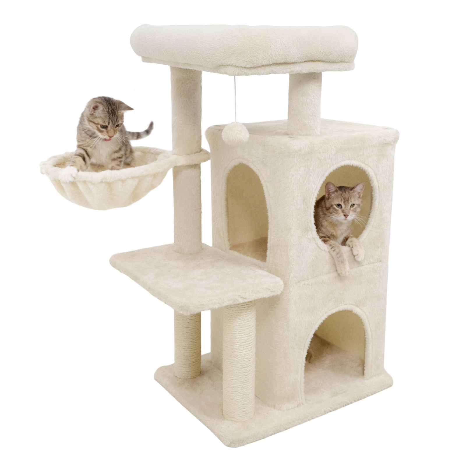 Glintex 33.5-Inch Kitten Tower with 2-Tier Condo 3 Cat Holes and Padded Basket