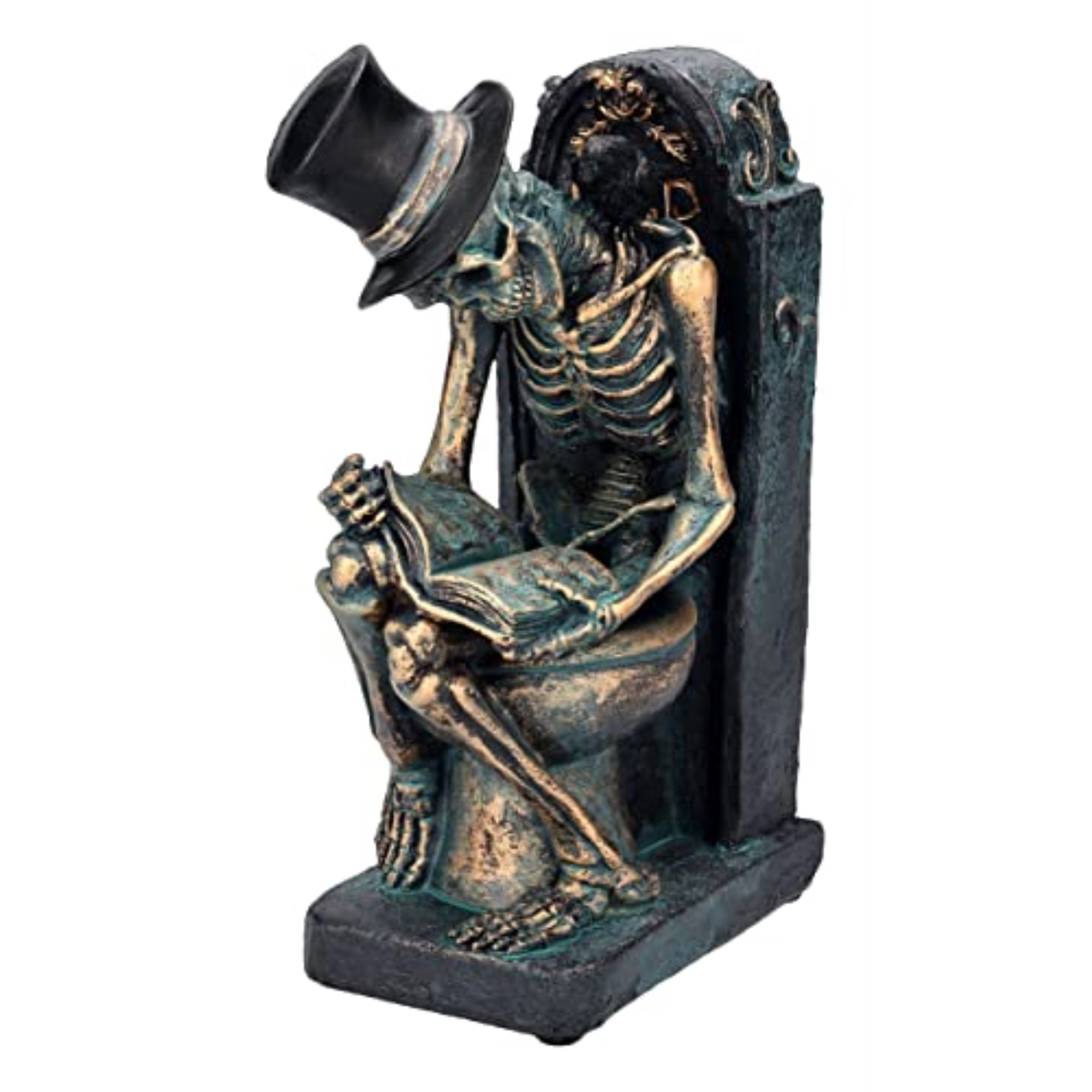 Pacific Giftware RIP Bronze Finish Skeleton Reading on Toilet Tombstone Bathroom Office Decor Figurine 8 inch Tall
