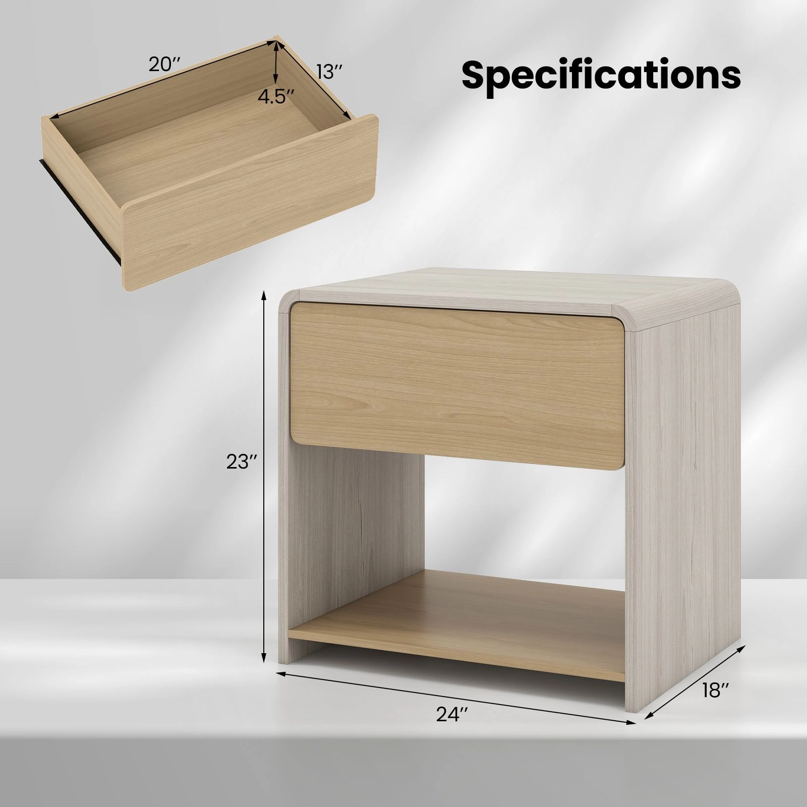 SlickBlue Modern Nightstand with Drawer and Open Shelf Storage