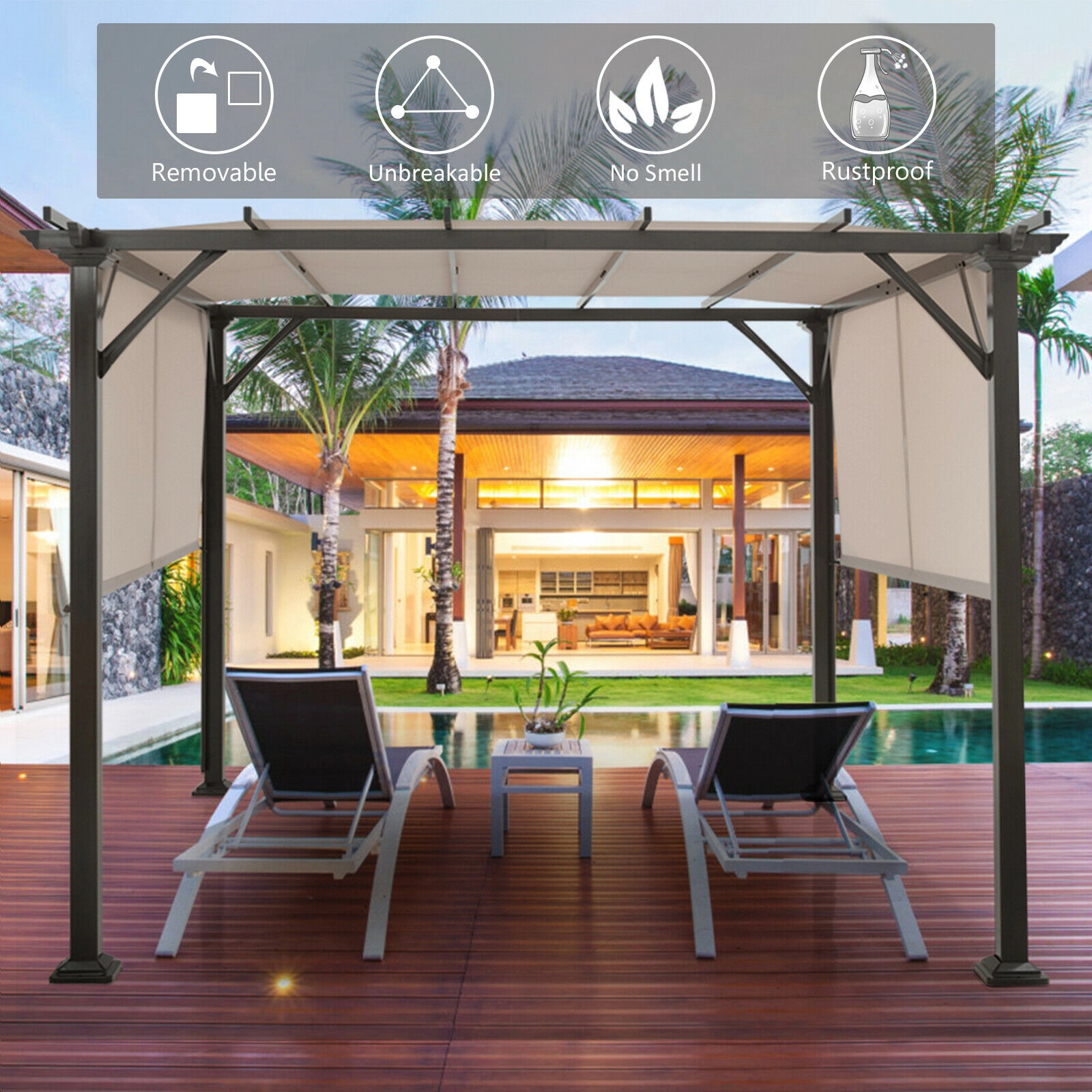 SUGIFT Universal Replacement Canopy for Pergola Structure Sun Awning Beige/Brown 16-ft x 4-ft Panels