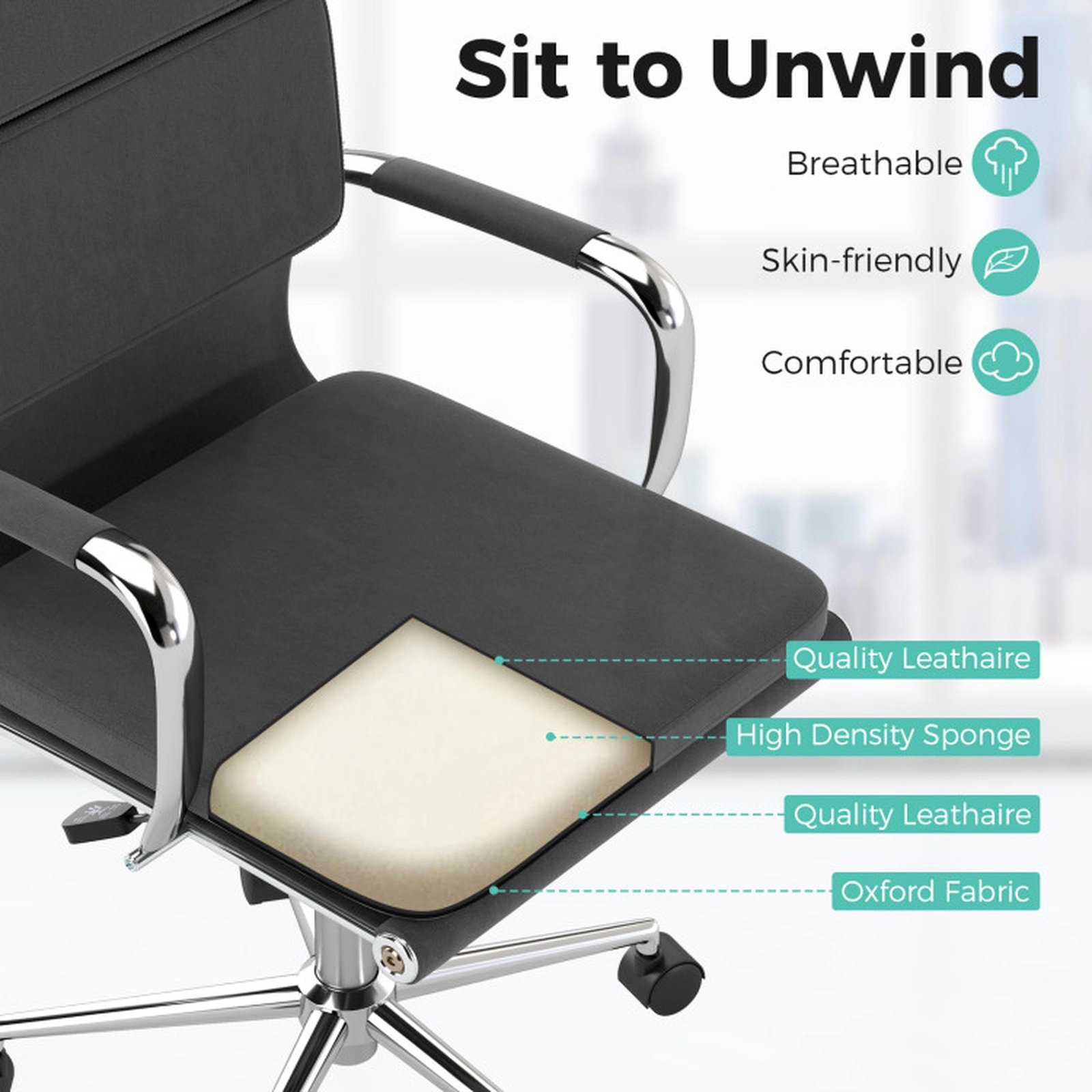 SUGIFT S-Shaped Rocking Backrest Leathaire Upholstered Office Desk Chair 26.5-in x 26.5-in x 37.5-in 330-lb Gray
