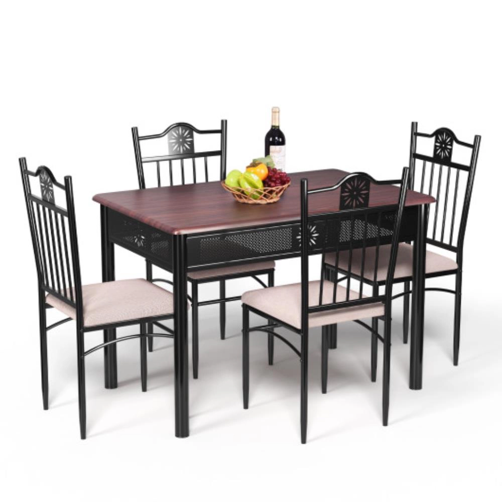 Hivvago 5 Pcs Dining Set Wood Metal Table And 4 Chairs With Cushions
