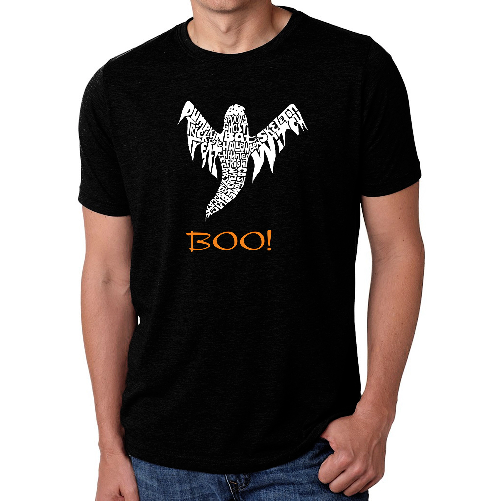 LA Pop Art Men's Cotton/Poly Blend Word T-Shirt - Halloween Ghost