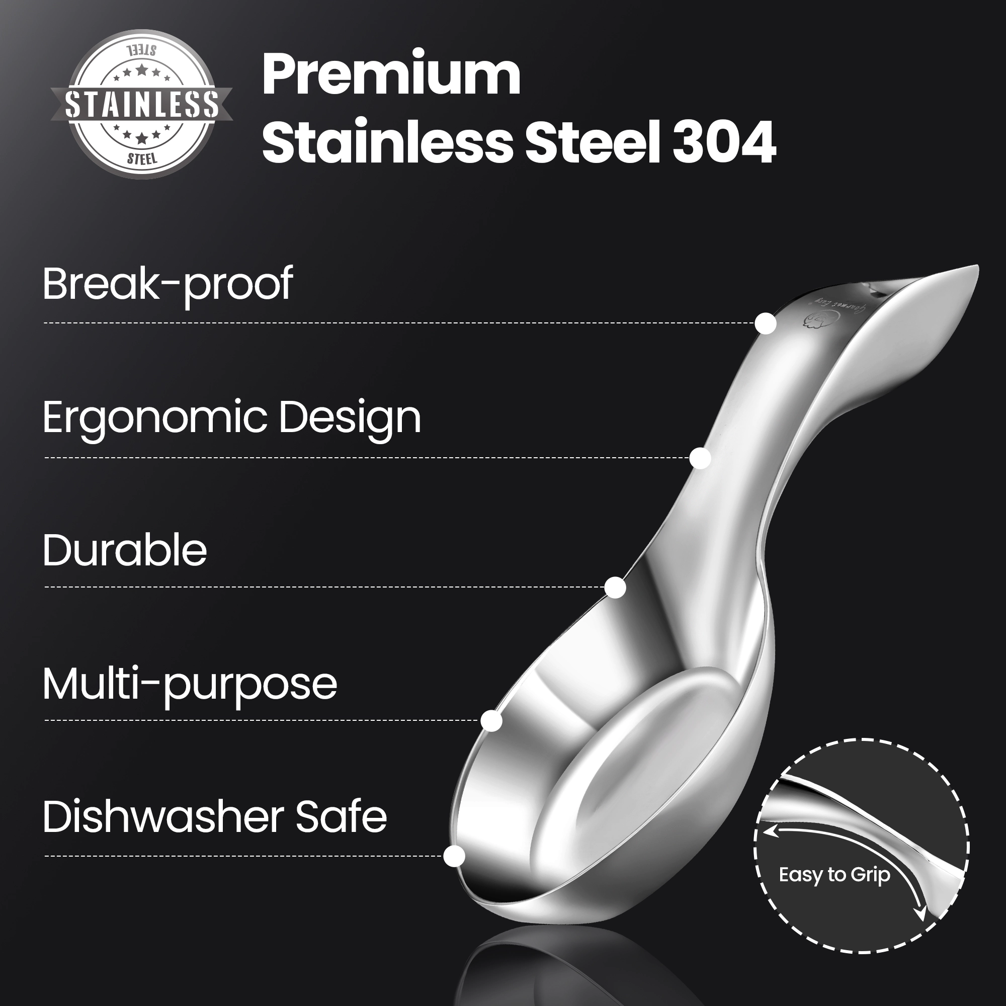 Gourmet Easy Break Proof Spoon Rest, Stainless Steel Spoon Holder, Spoon Rest for Stove Top
