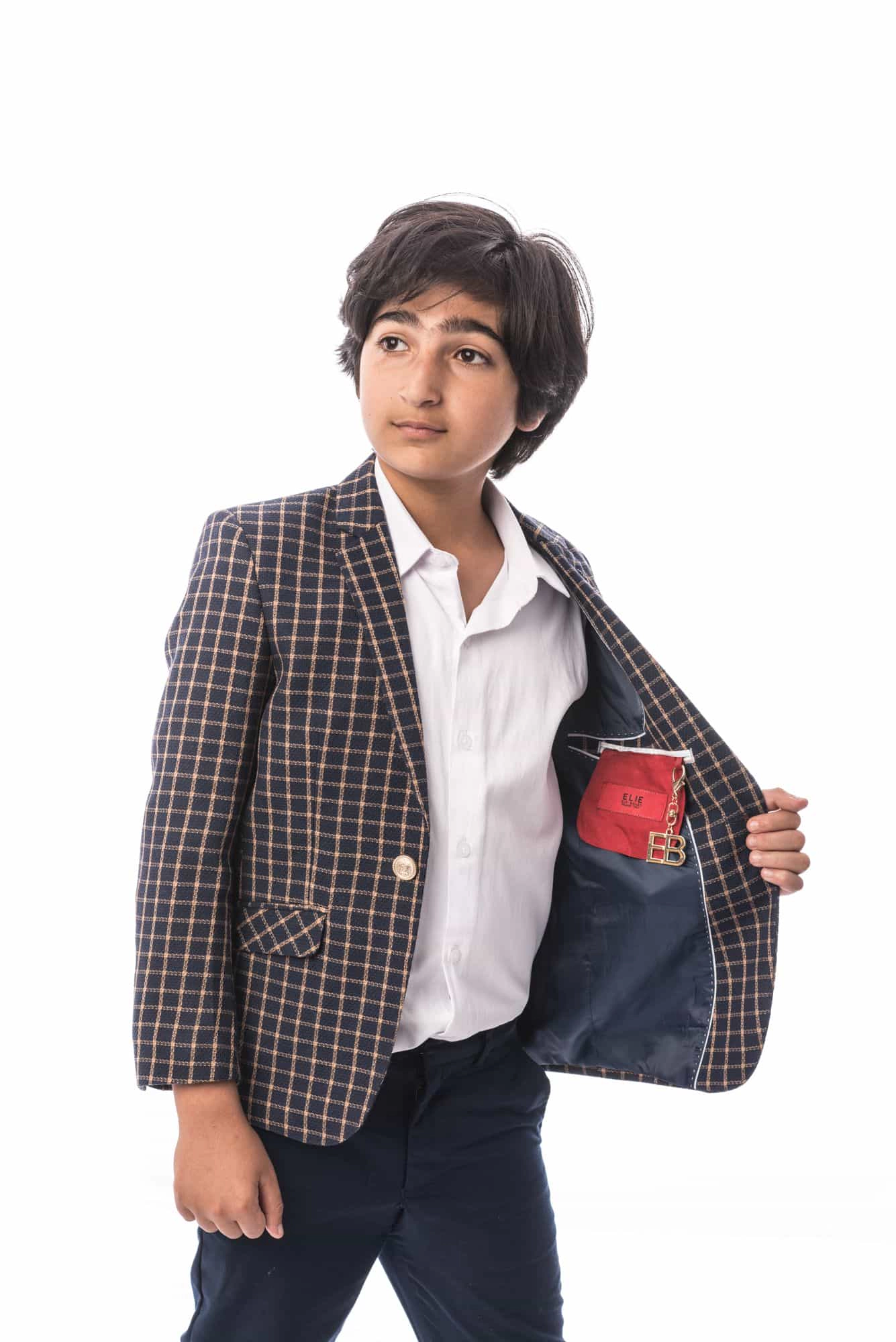 Elie Balleh Boys Slim Fit Plaid Blazer