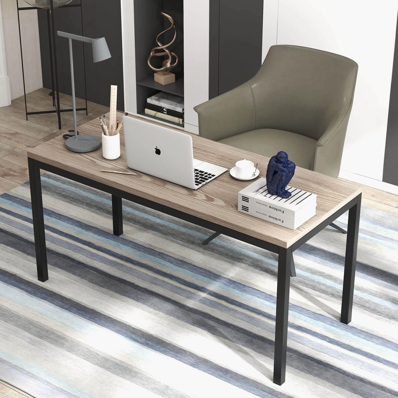 SlickBlue Brown Conference Table with Steel Frame and Adjustable Feet