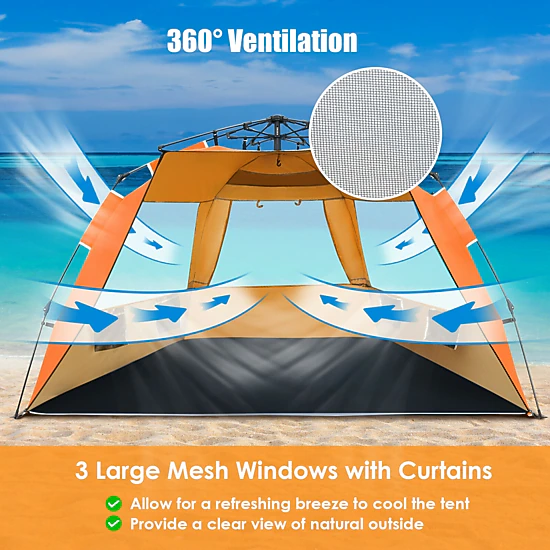 SUGIFT 3-4 Person UPF 50+ Pop Up Beach Tent with 50-in Front Porch and ...