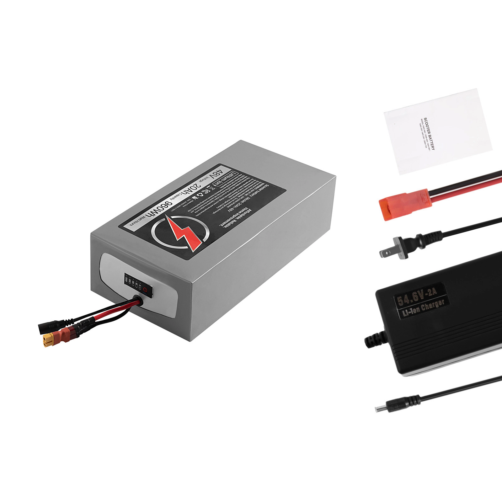 HONGGE Electric Scooter Battery, Ebike Lithium Battery Pack with 30A BMS, Charger, T-Plug Expansion Cable, 500+ Cycles