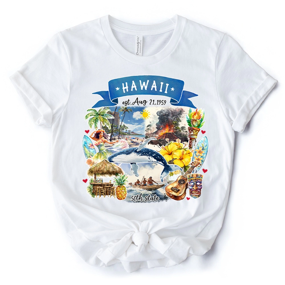 OrnamentallyYou Unisex Artistic Hawaii State Themes And Landmarks T-Shirt
