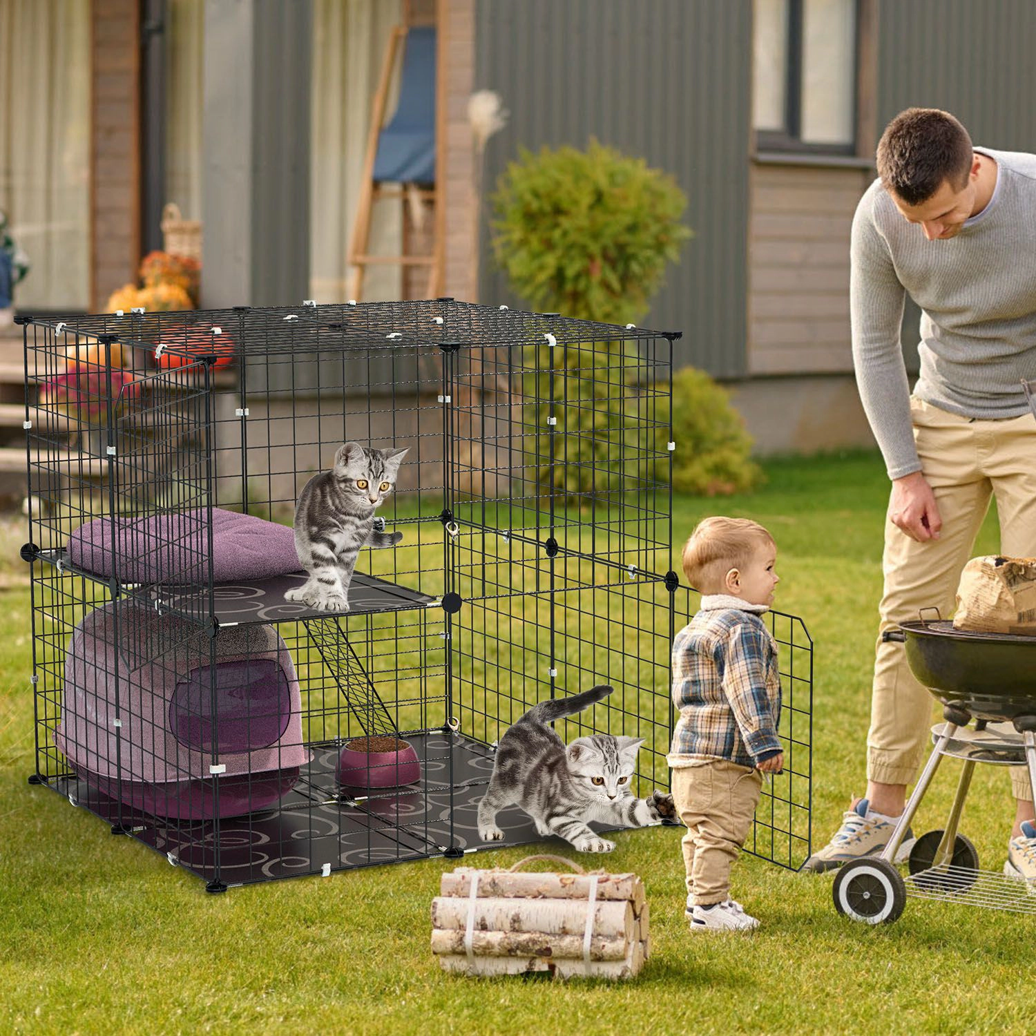 GBruno 2-Tier Cat Cage Playpen With Climbing Ladder