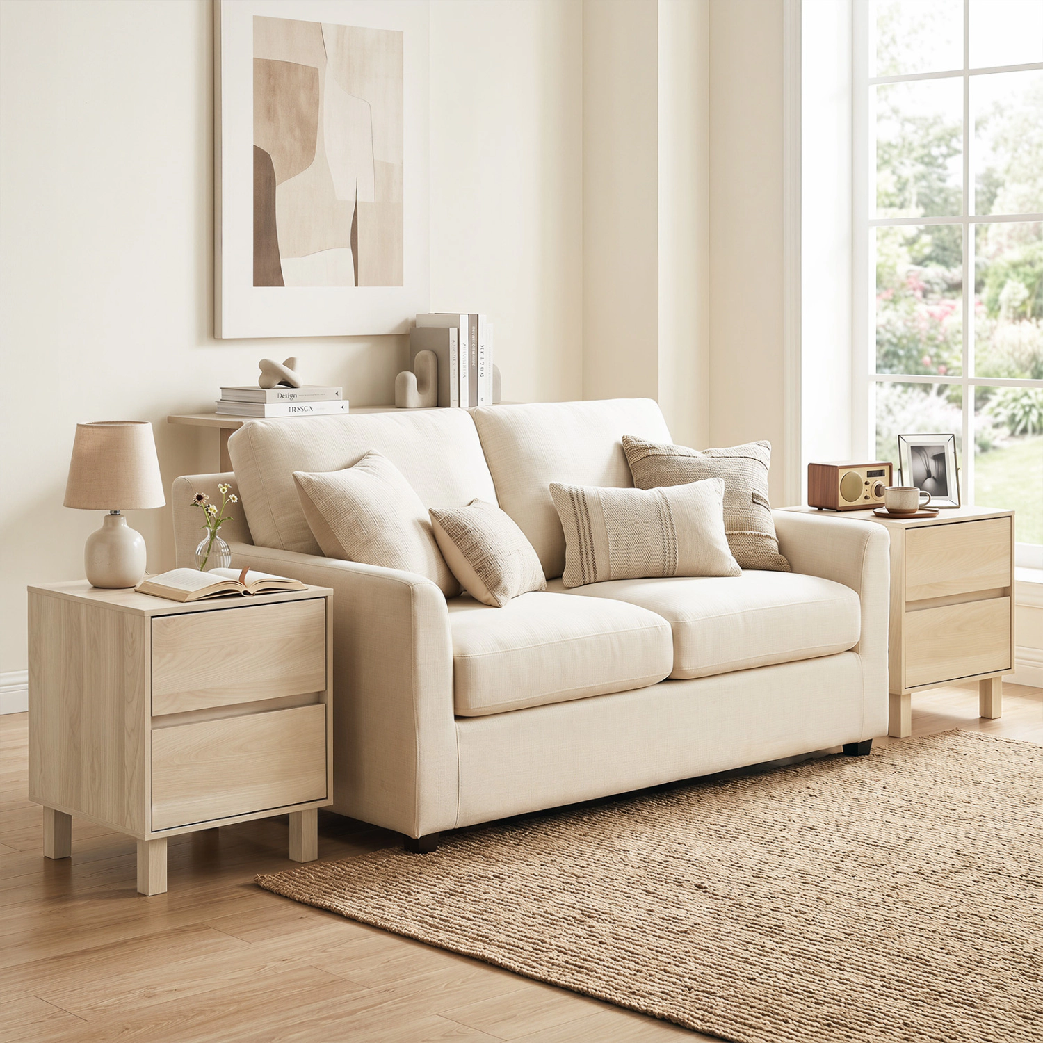 LJG Set of 2 Modern Wooden End Table with 2 Storage Drawers