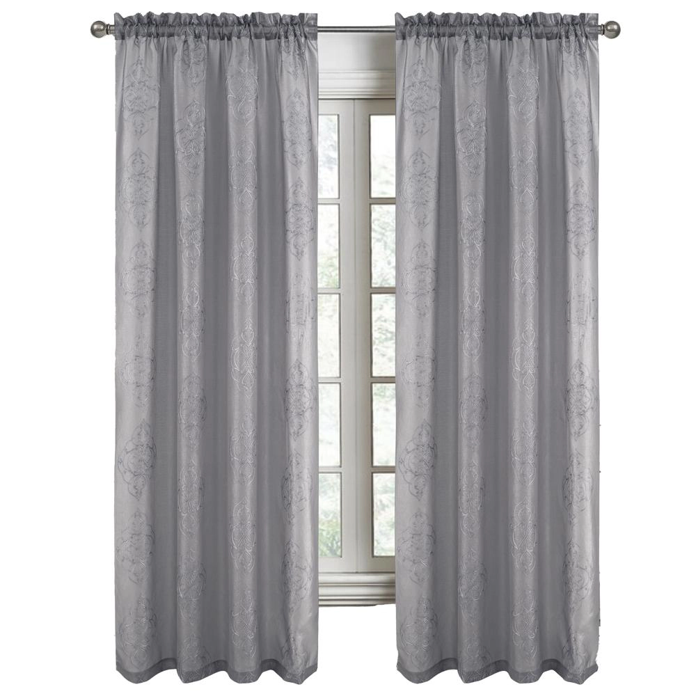 RT Designers Andrea Emb Metallic Doily Rod Pocket Room Darkening Curtain Panel 54 x 95 Charcoal
