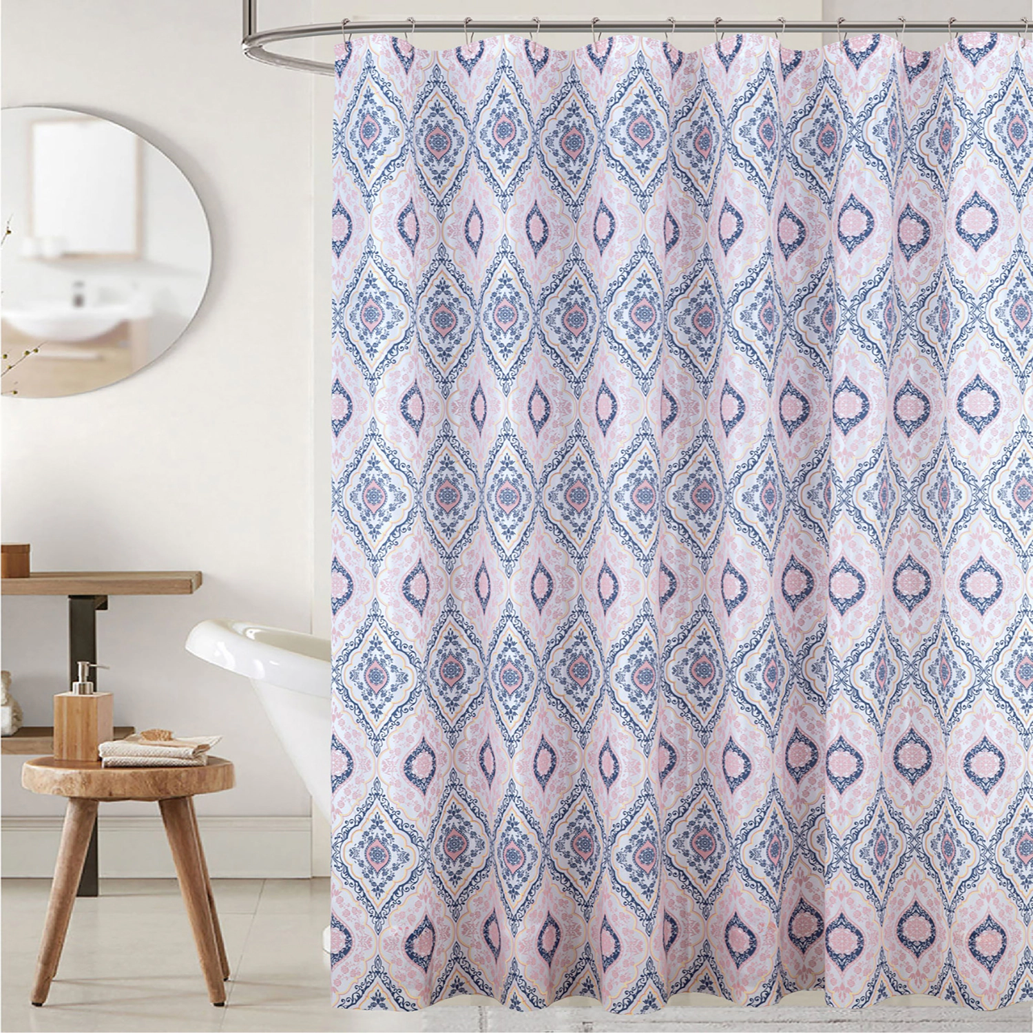 RT Designers Collection 90 GSM Printed Peva Glit Jaxx 13 Piece Shower Curtain Set 70" x 72" Blush