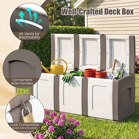 SUGIFT 80-Gal 90-lb Capacity Lockable Waterproof PP Deck Box Outdoor Patio Storage Container with Lid