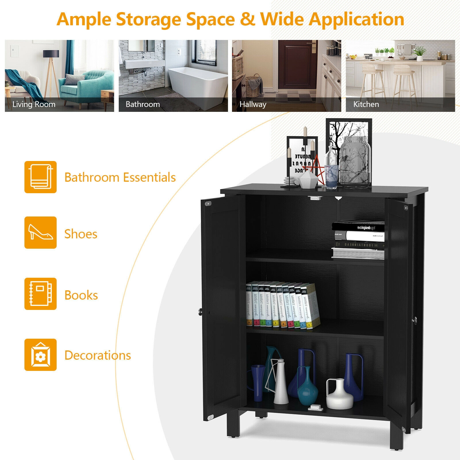 SlickBlue Freestanding MDF Storage Cabinet with 2-Tier Adjustable Shelving