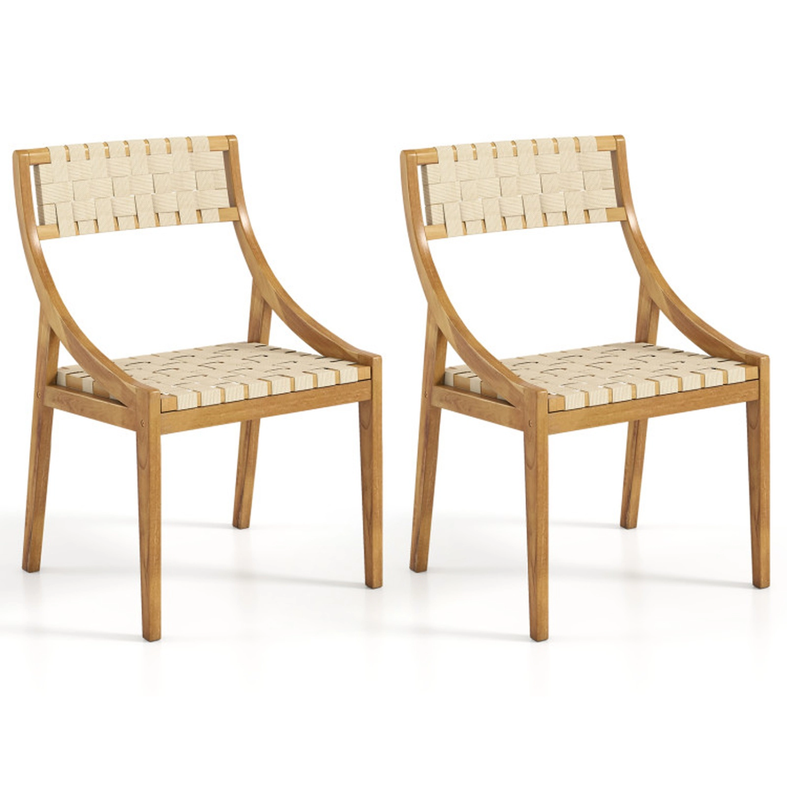 SUGIFT Set of 2 300-lb Capacity Teak Wood Outdoor Dining Chairs with Woven Webbing Seat and Backrest