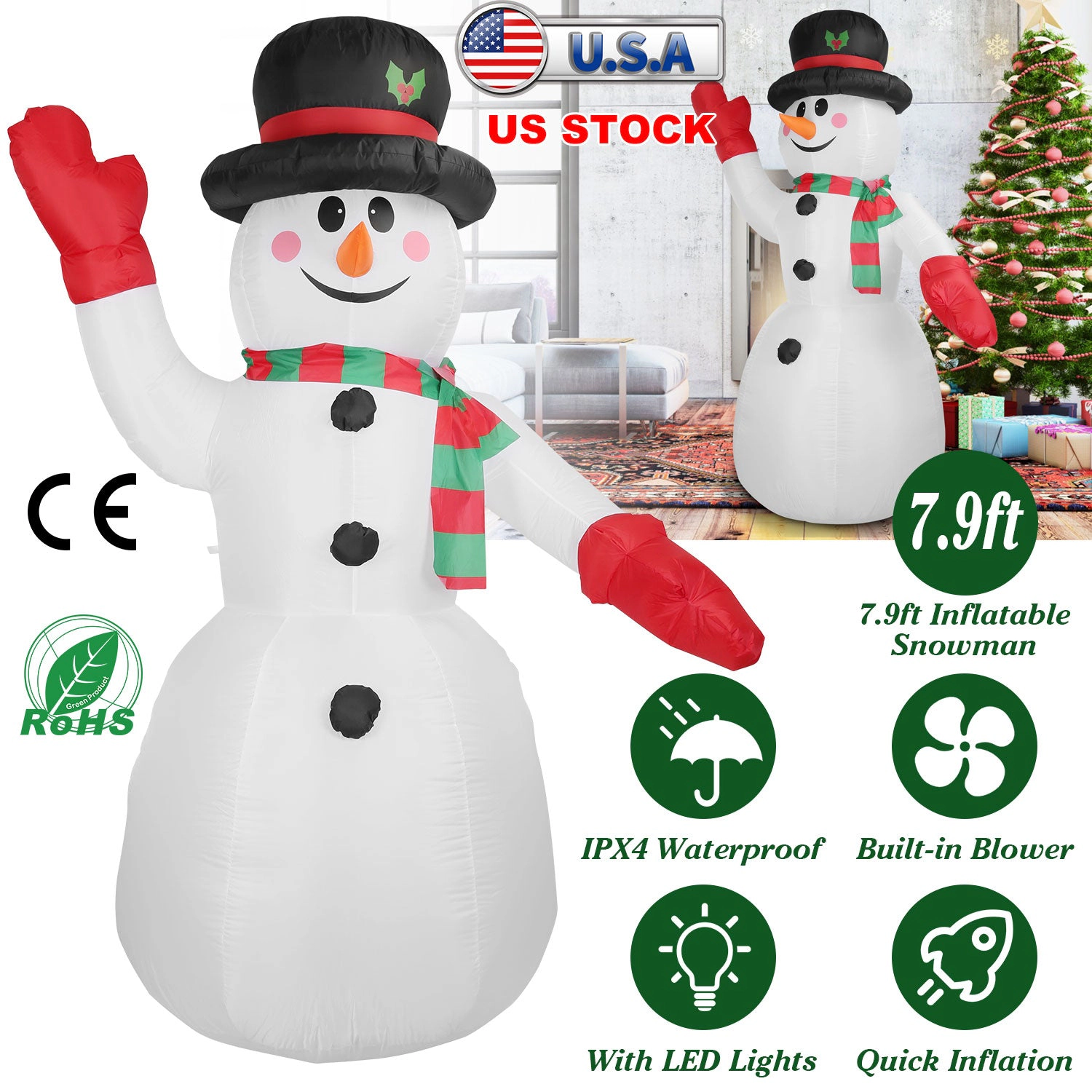 GBruno 7.9ft LED Inflatable Christmas Snowman Decor