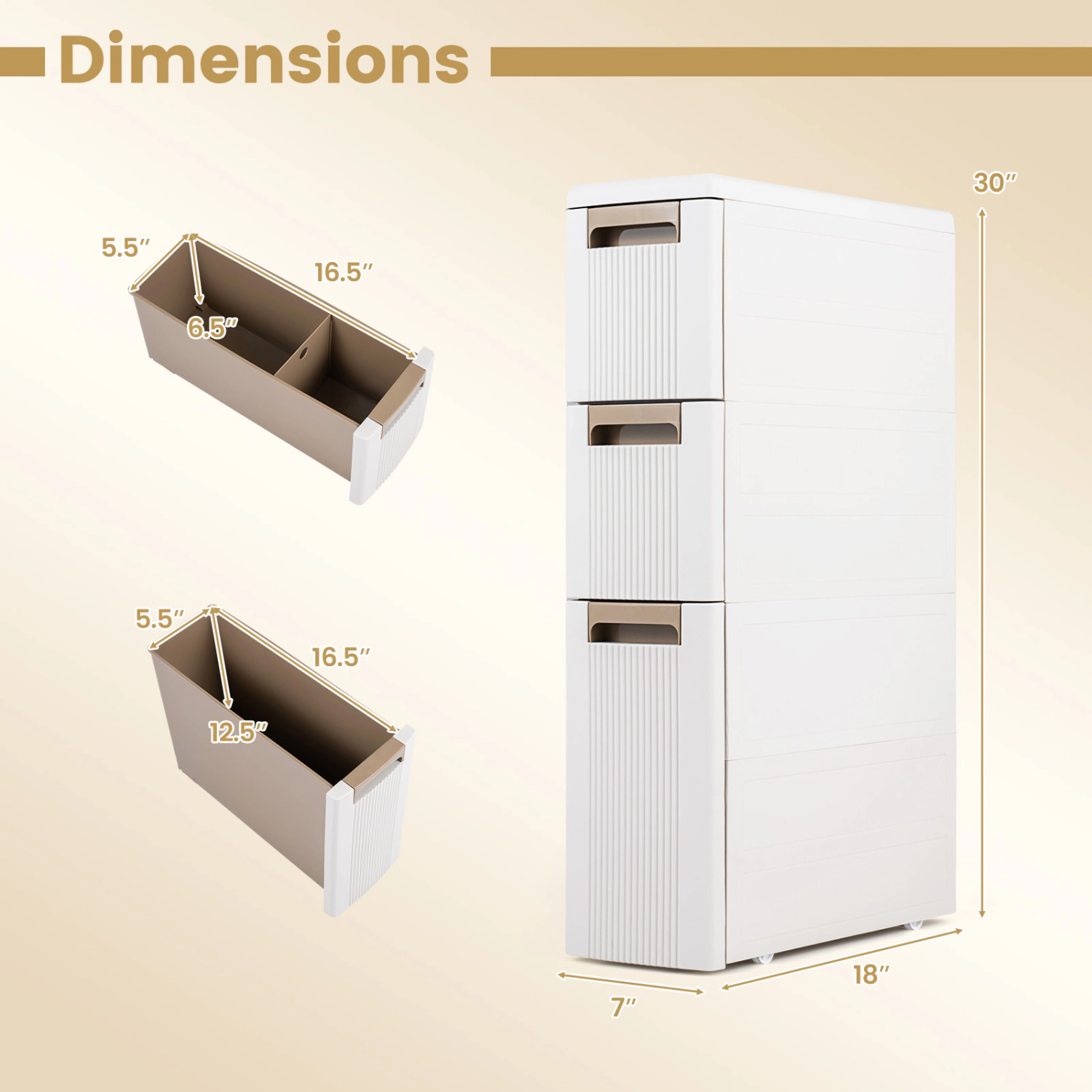 SlickBlue 3-Drawer Slim Storage Cabinet, Narrow Rolling Organizer