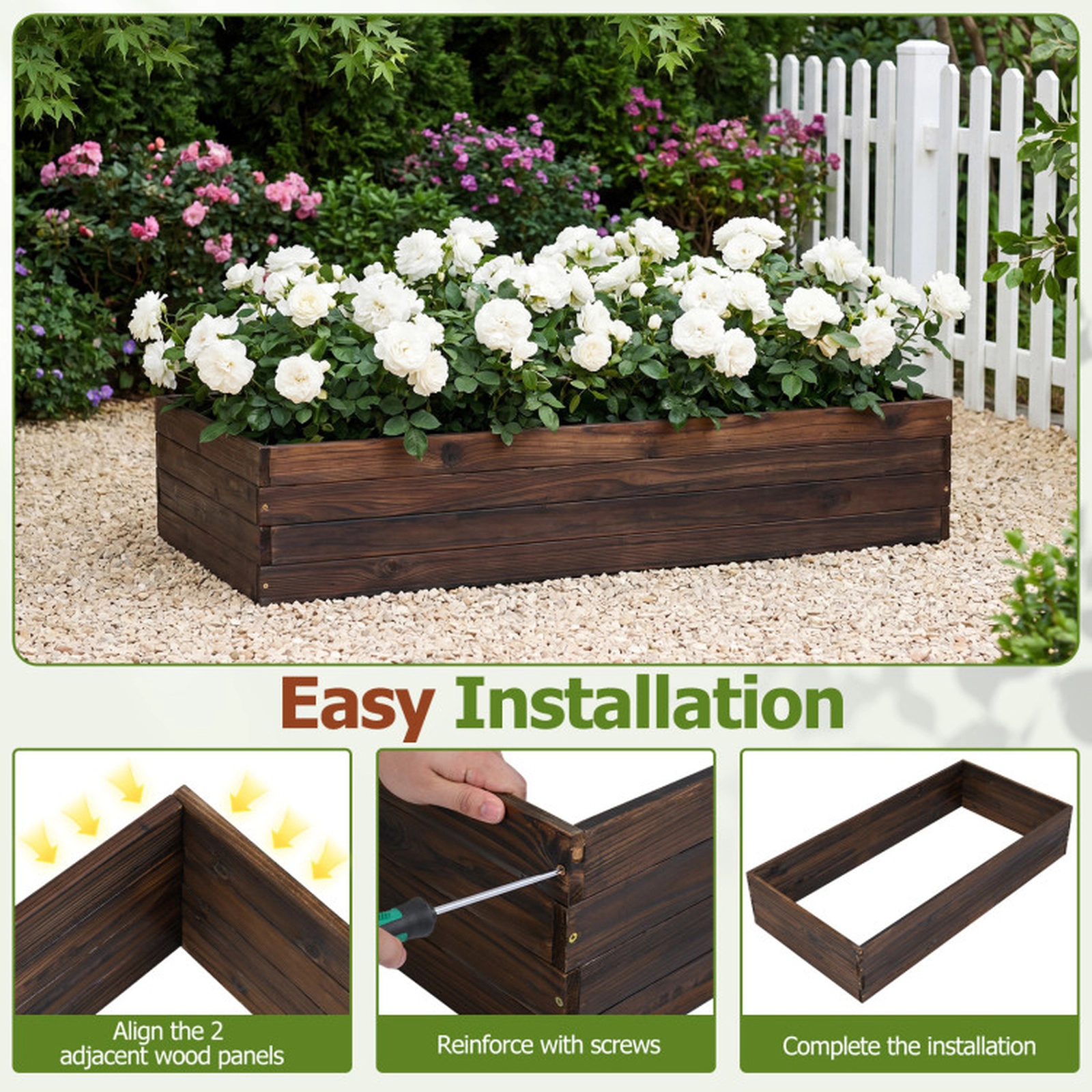 SUGIFT Brown Elevated Wooden Garden Planter Box with Open-Bottom Base 45-in W 23-in D 9.5-in H