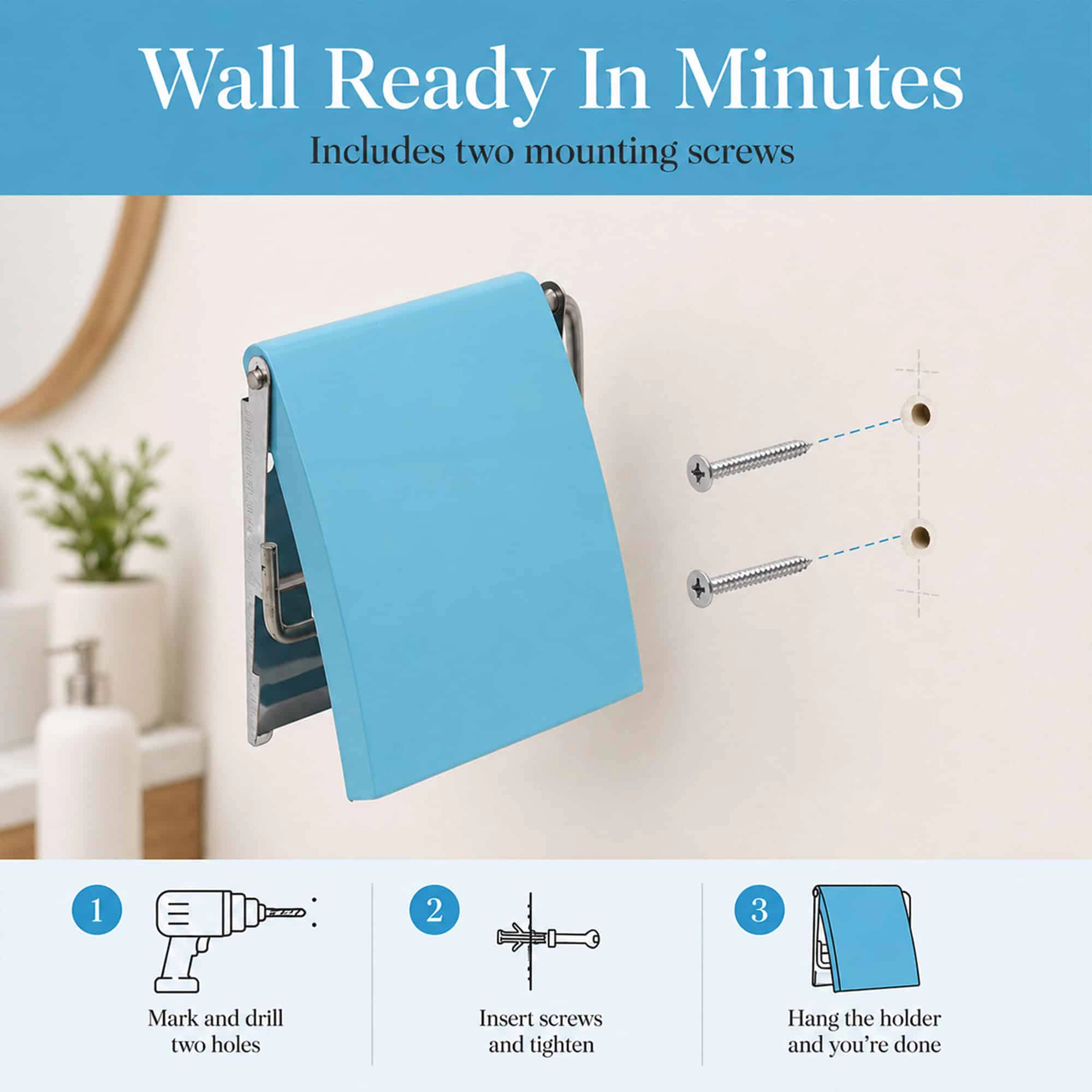 Evideco French Home Goods Wall-Mounted Toilet Paper Holder - Engineered Wood, Chrome Bar