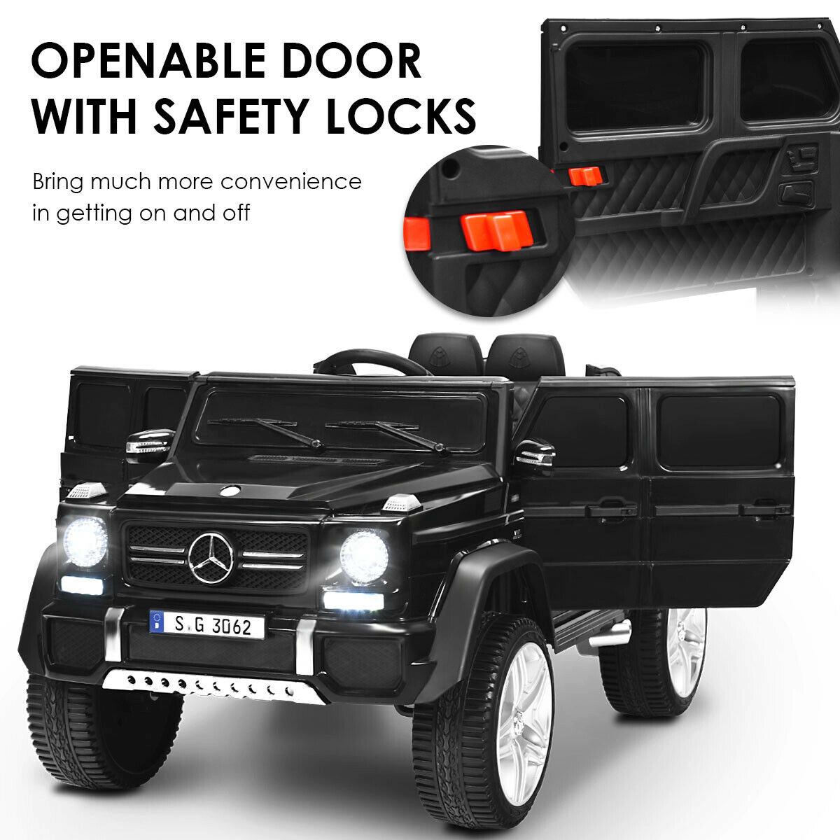 SUGIFT 12V Licensed Mercedes-Benz Kids Ride-On Car with Remote 66-lb Capacity Ages 3-6 45-in Body Black