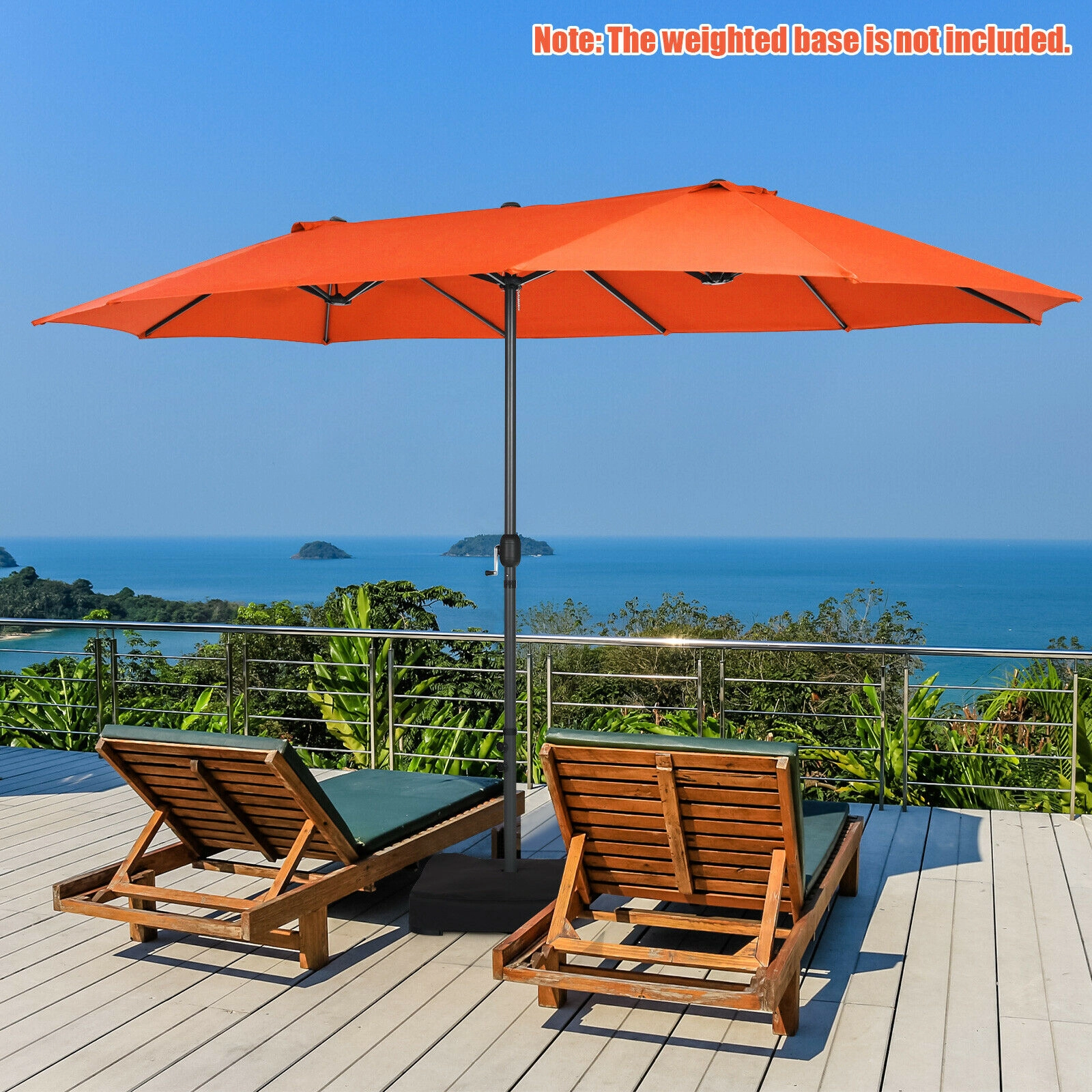 SUGIFT Double-Sided Patio Umbrella with Hand-Crank System 15.4-ft Wide Canopy Steel Frame Orange