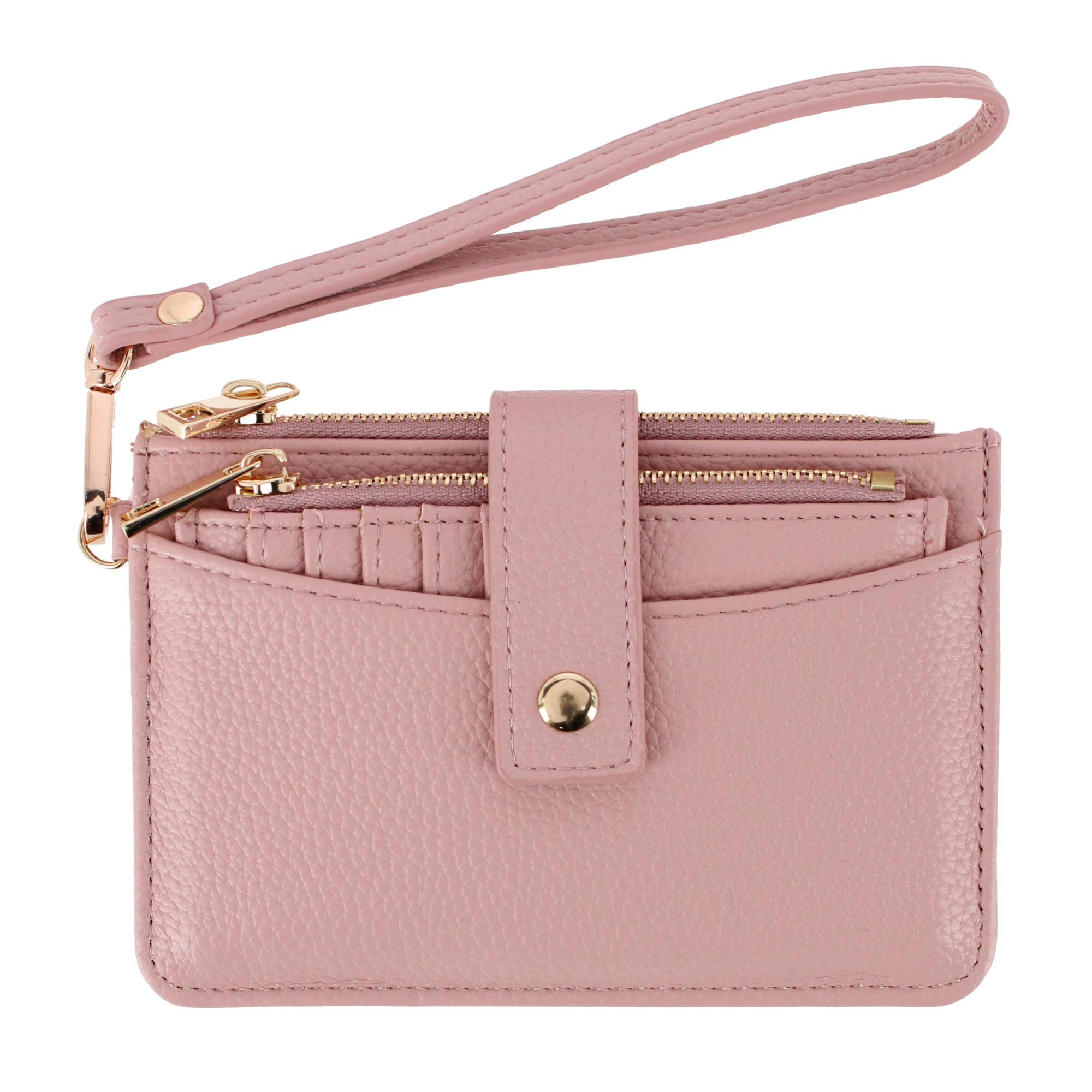 CTM® Women's Premium Faux Leather Solid Color Card Case Wristlet