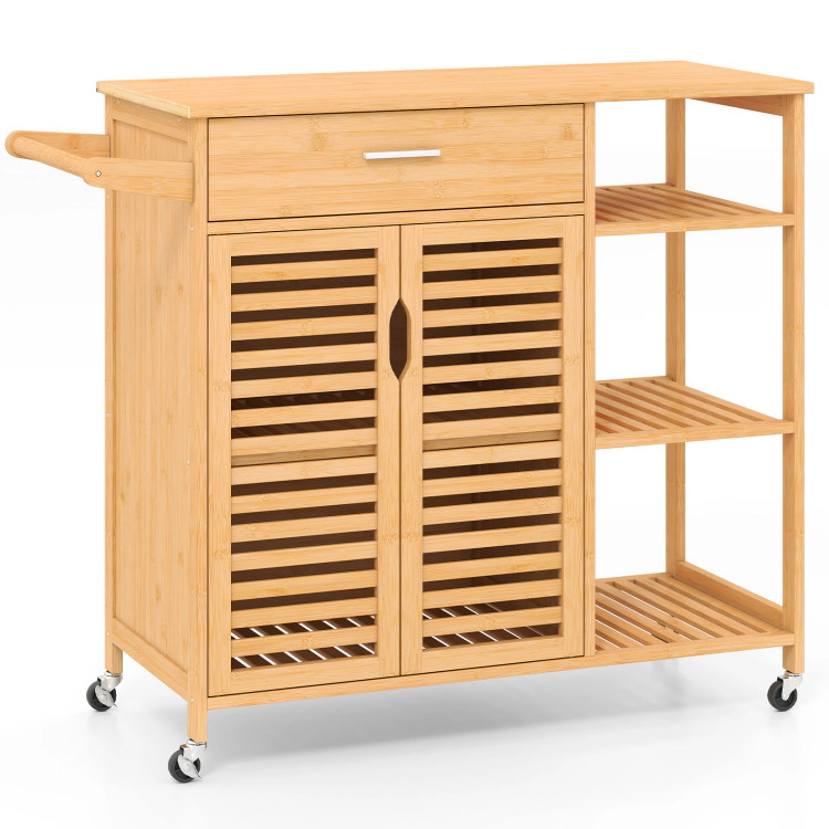 Hivvago Kitchen Island Cart On Wheels With Sturdy Bamboo Frame - Natural