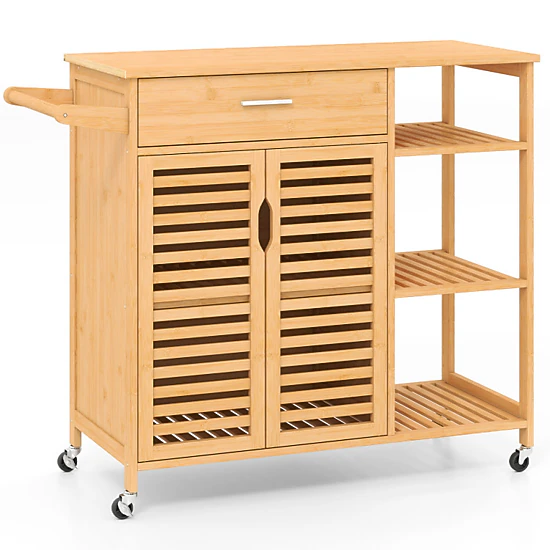 Hivvago Bamboo Kitchen Workstation with Rolling Cart Design