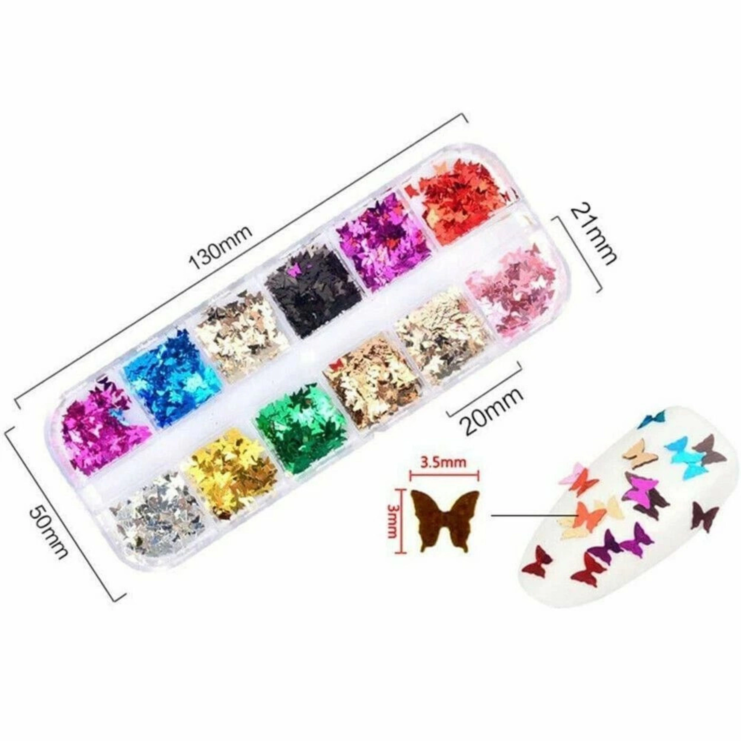 Home Collection Holographic Butterfly Nail Glitter Sequins 24 Grid Set