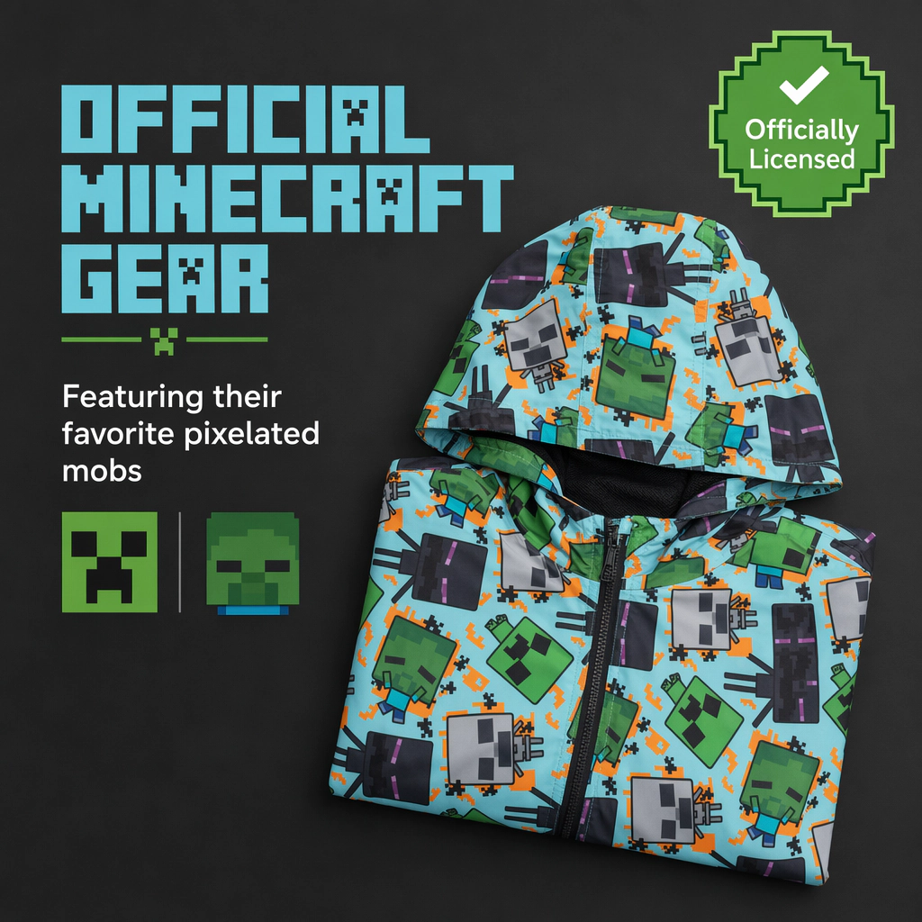 Minecraft Hooded Zip-Up Rain Jacket