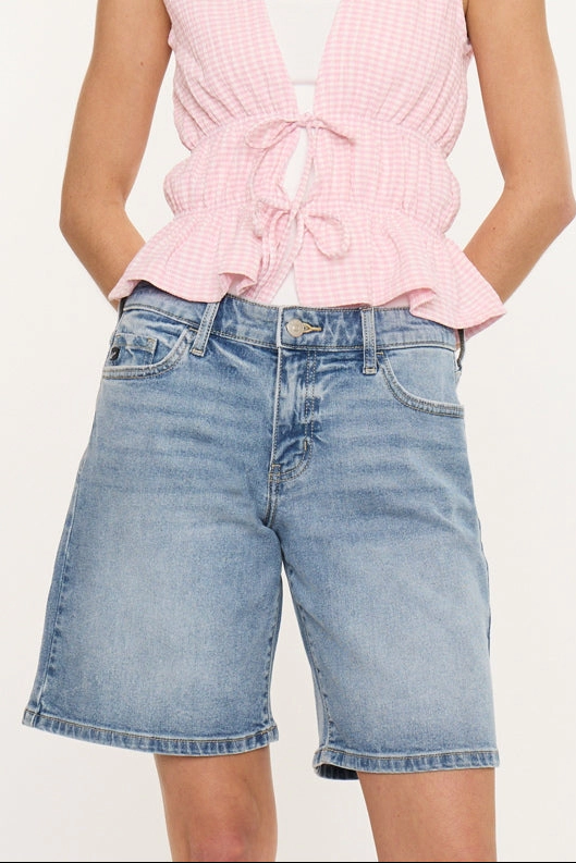 Kancan Women's Essentials Mid Rise Bermuda Denim Shorts Margo