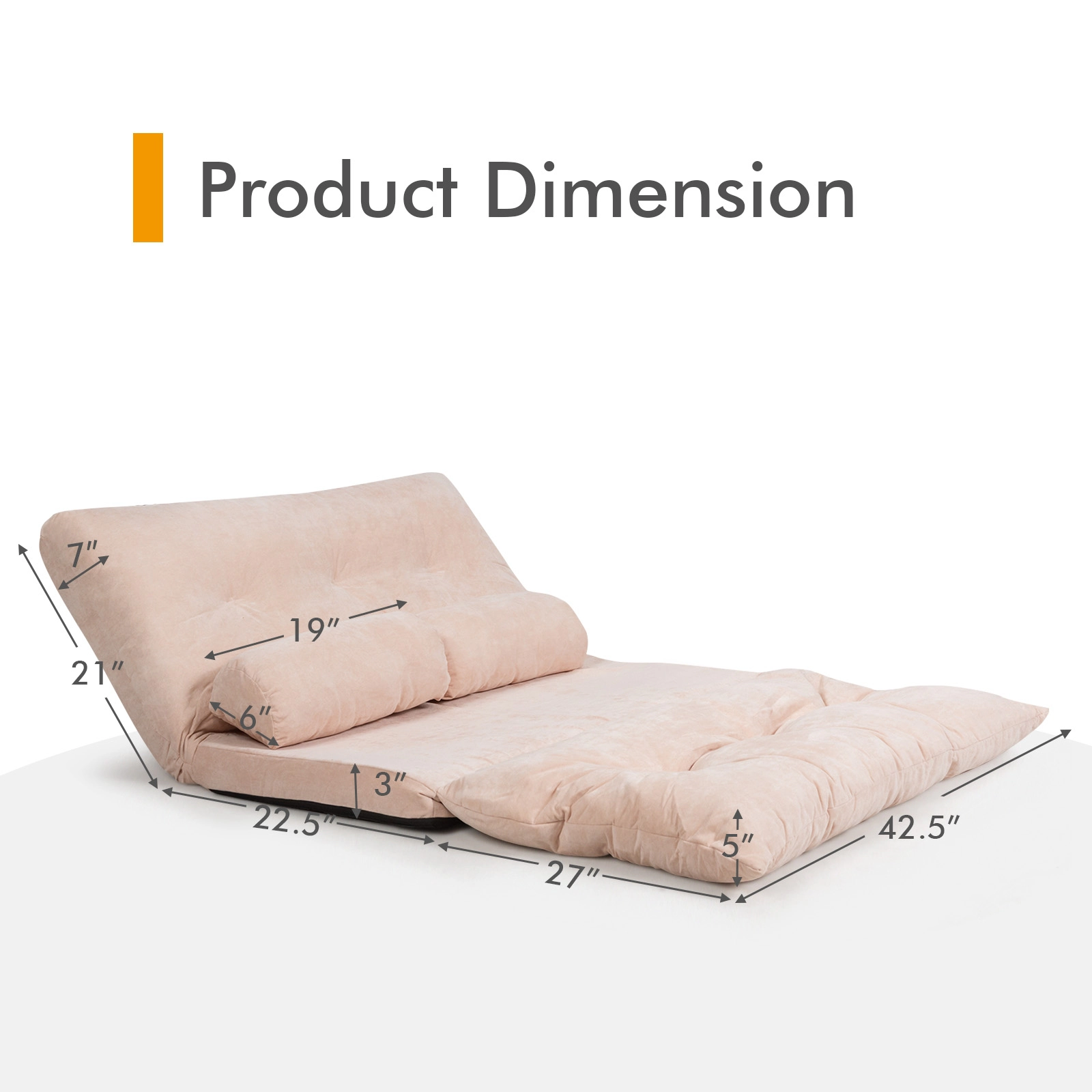 SUGIFT 6-Position Adjustable 330-lb Capacity Beige Corduroy Folding Floor Sofa Bed and Sleeper Couch