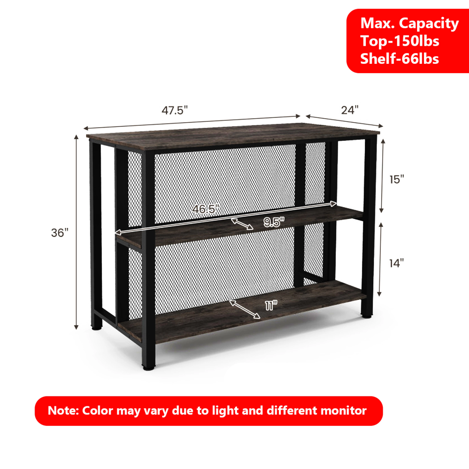 Hivvago 36-Inch Tall Bar Table with Triple Storage Shelves and Adjustable Metal Base