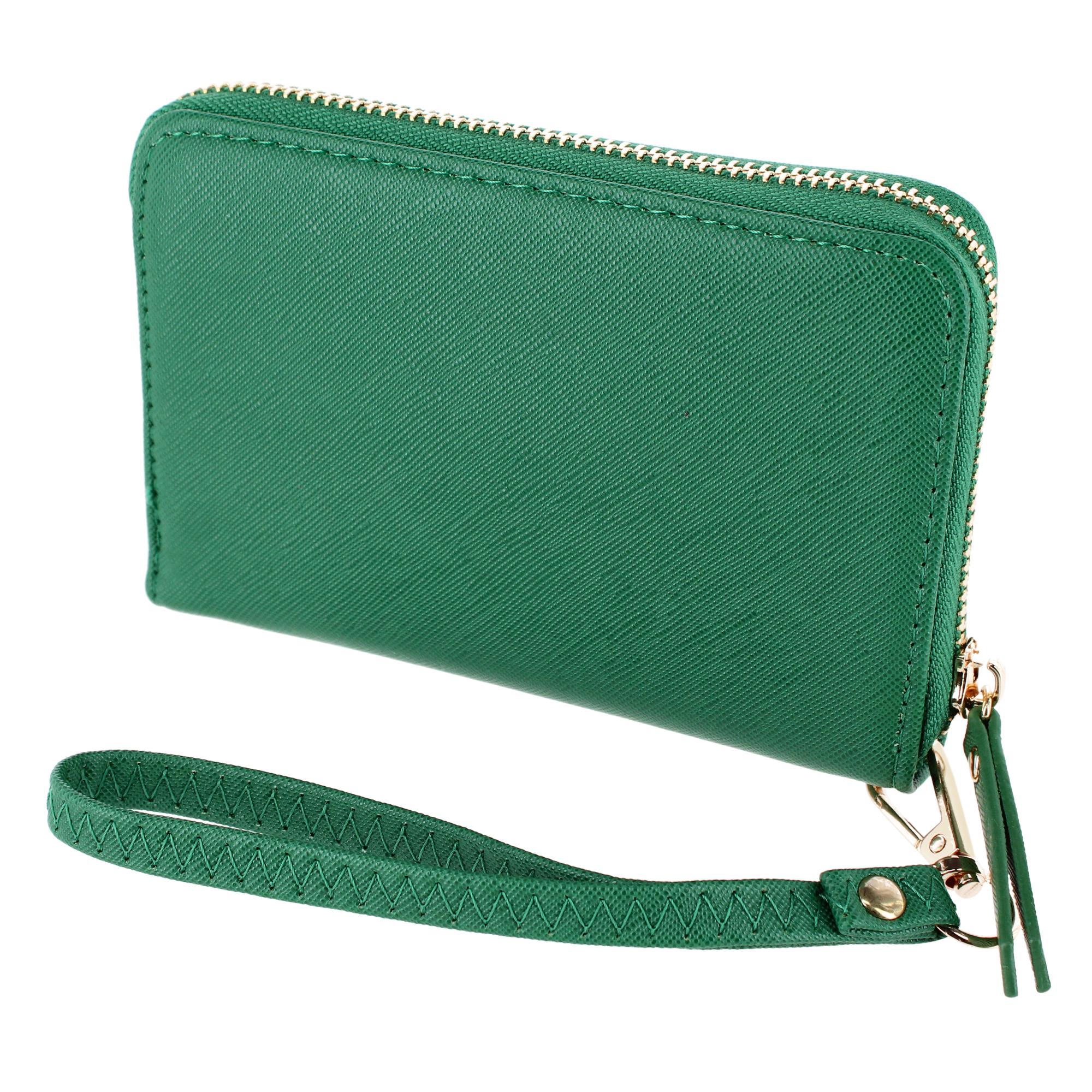 CTM Women's Premium Faux Leather Zip Around Wristlet Wallet