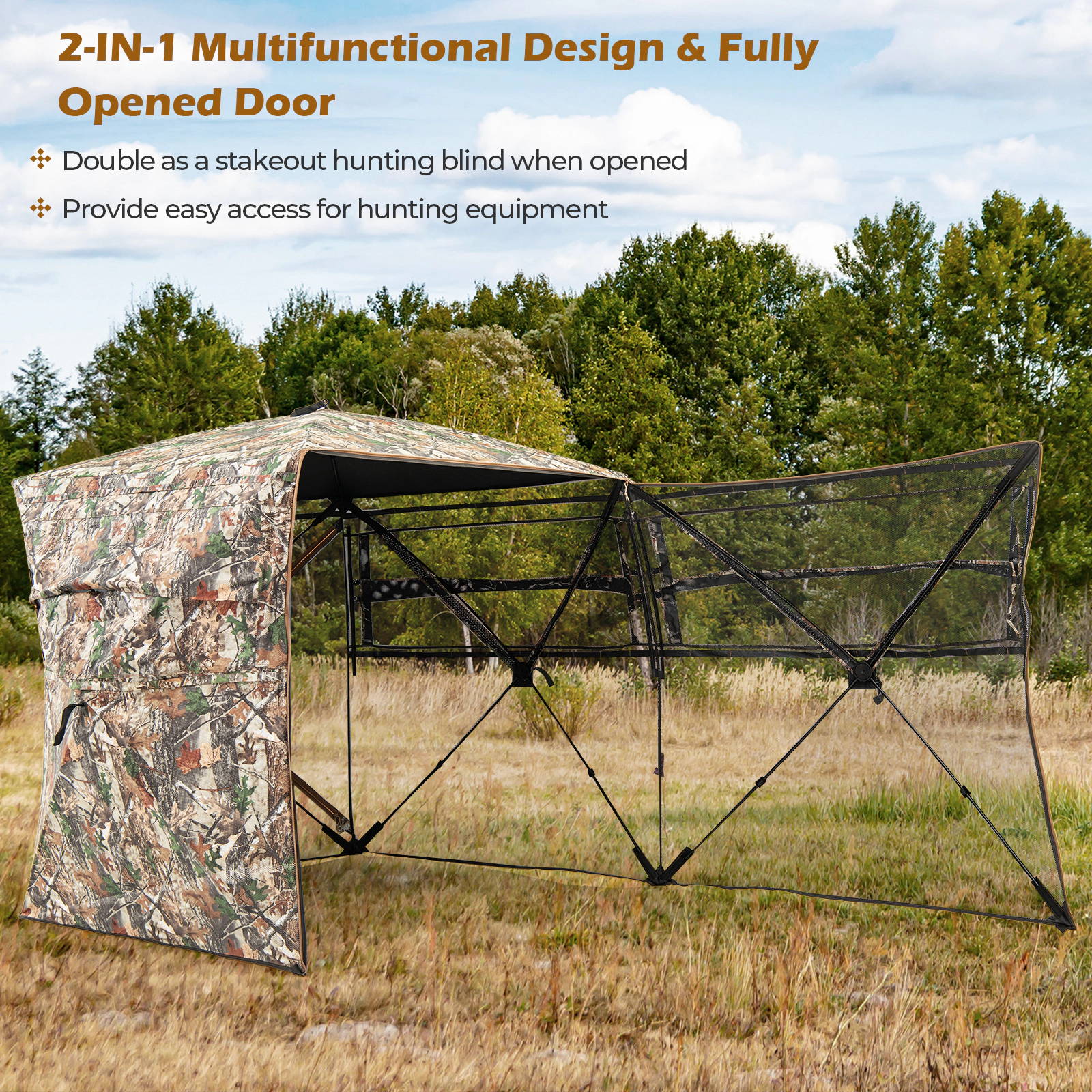 LJG 360° One Way See Through Hunting Blind Ground Blind with Portable Carrying Bag