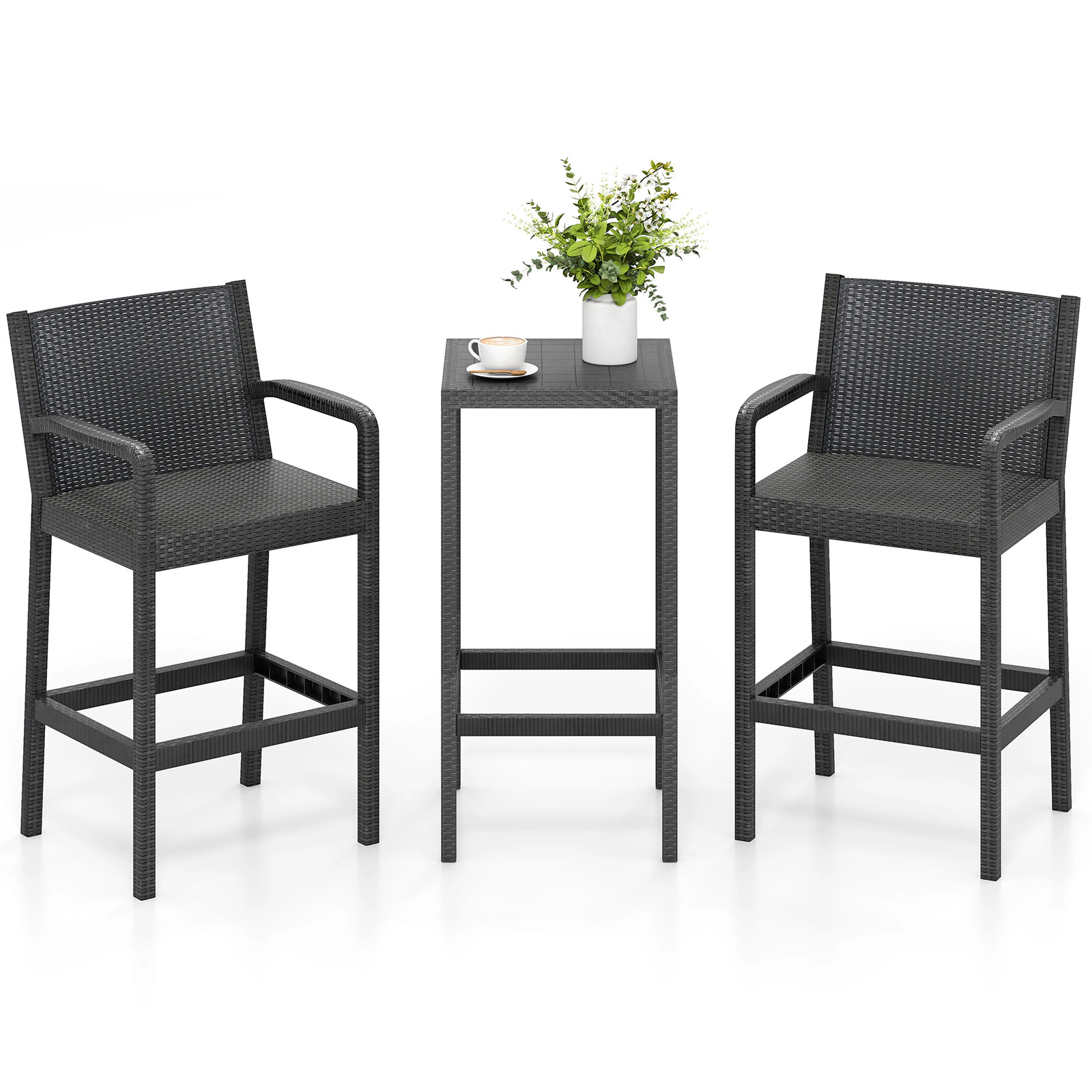LJG 3 Pieces Patio Bar Set with 2 Stools and 1 Bar Table
