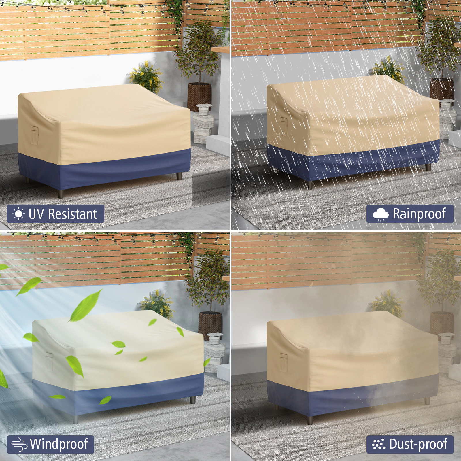 SUGIFT Weather-Resistant Patio Furniture Cover with Padded Handle and Click-Close Straps Beige Blue