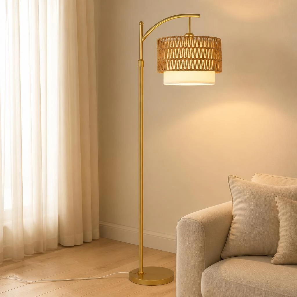 ELEMENT ACE Handwoven Rattan Metal Flush Mount Ceiling Light