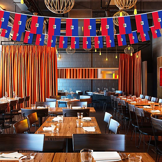 G128 Haiti Haitian Bunting Banner, 33 ft, 38 Flags, 8.2 x 5.5 in, 150D Polyester