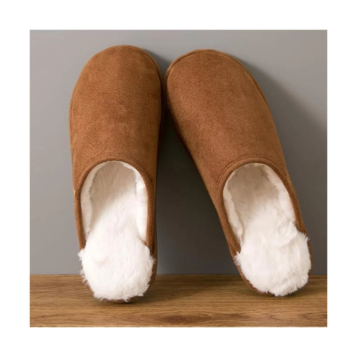 Roxoni Men's Memory Foam House Slippers with Fur Lining Non-Slip Indoor Comfort