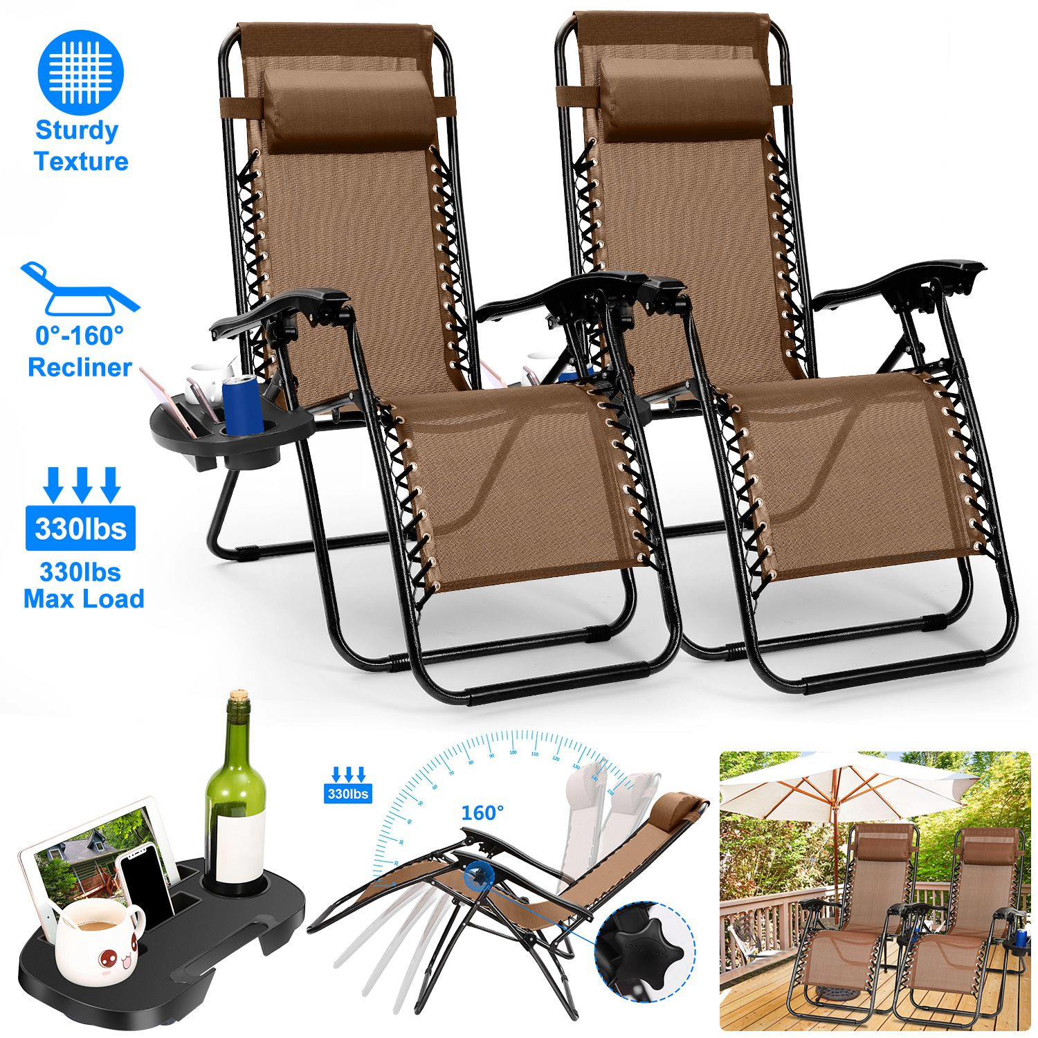 GBruno 2-Pack Zero Gravity Lounge Chair With Side Tray