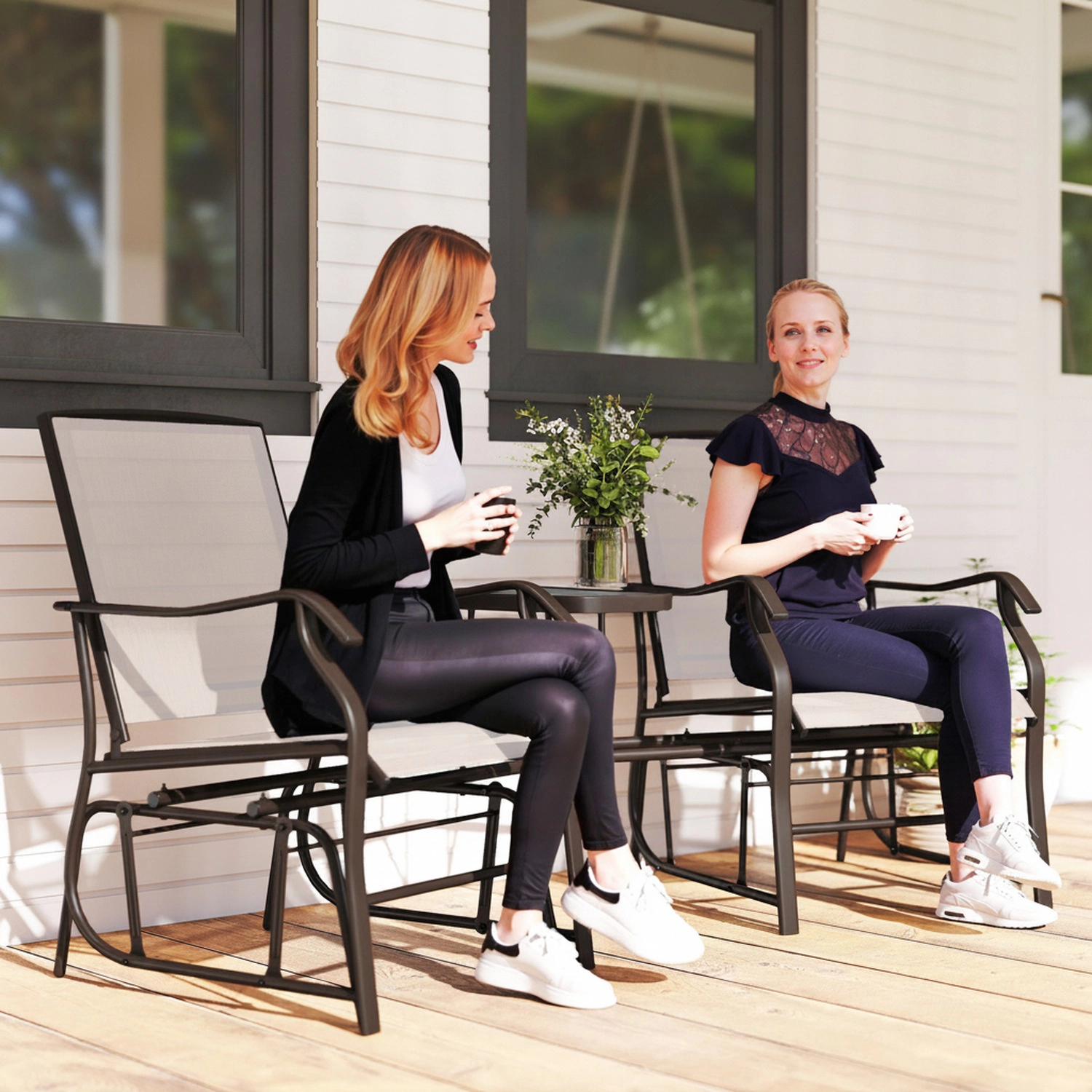 HONGGE Outdoor Glider Chairs with Coffee Table