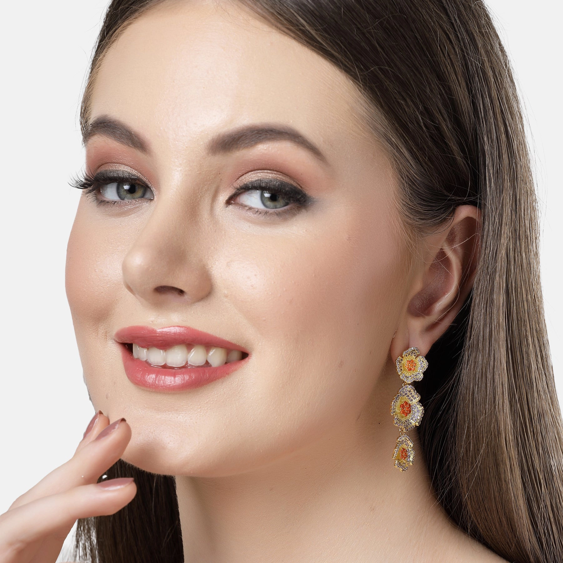 AGP PARIS Womens Diva Collection Triple Bloom Zirconia Dangle Drop Earrings