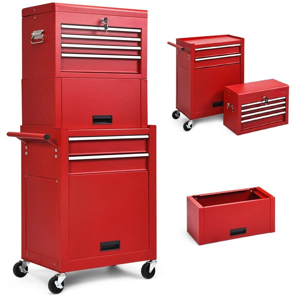 SUGIFT 52-in 6-Drawer 200-lb Capacity Rolling Tool Chest Cabinet Box on Wheels with Detachable Lockable Top Box