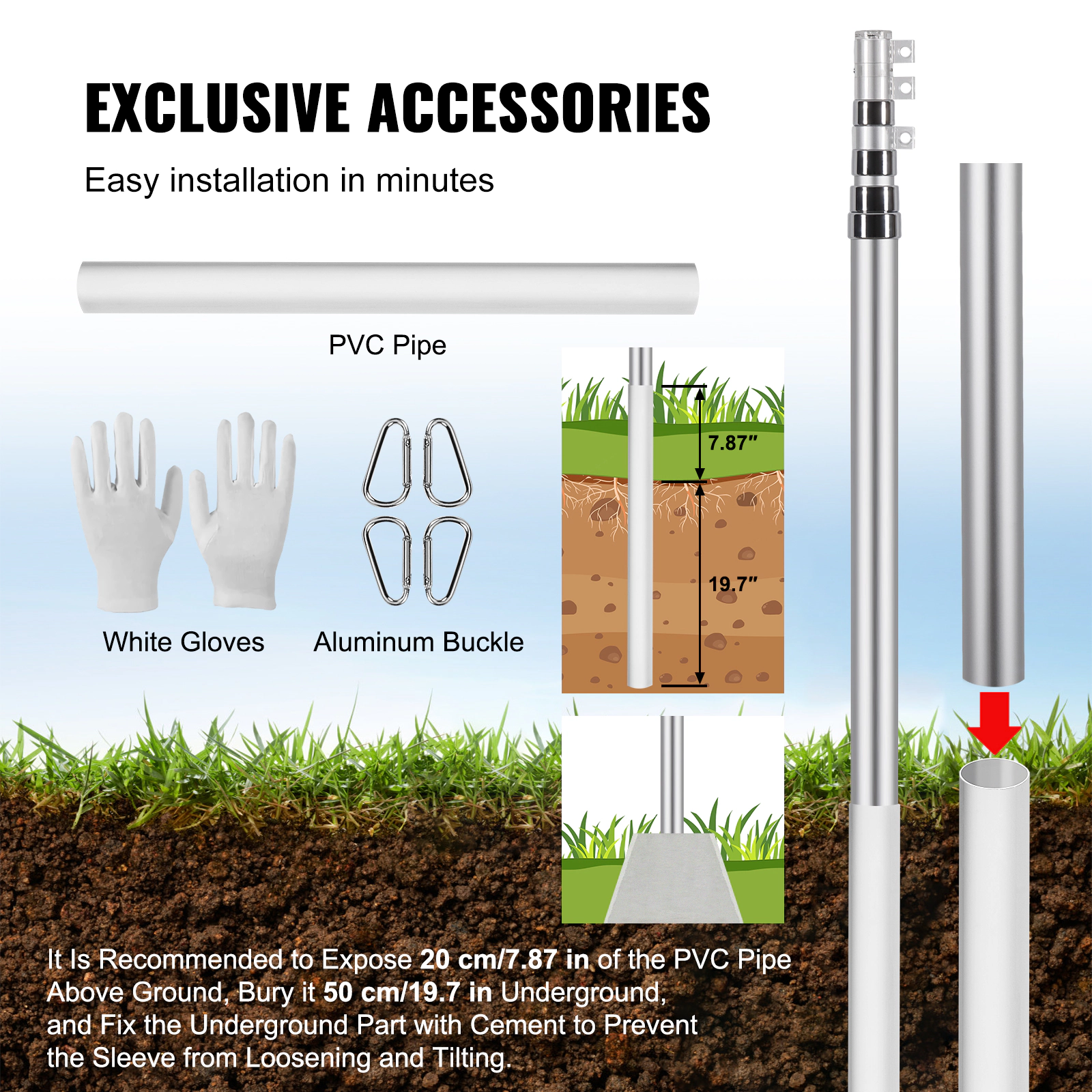 HONGGE 25 ft Telescoping Flag Pole Kit, Heavy Duty Aluminum with 3x5 American Flag, 3 Display Modes, Silver