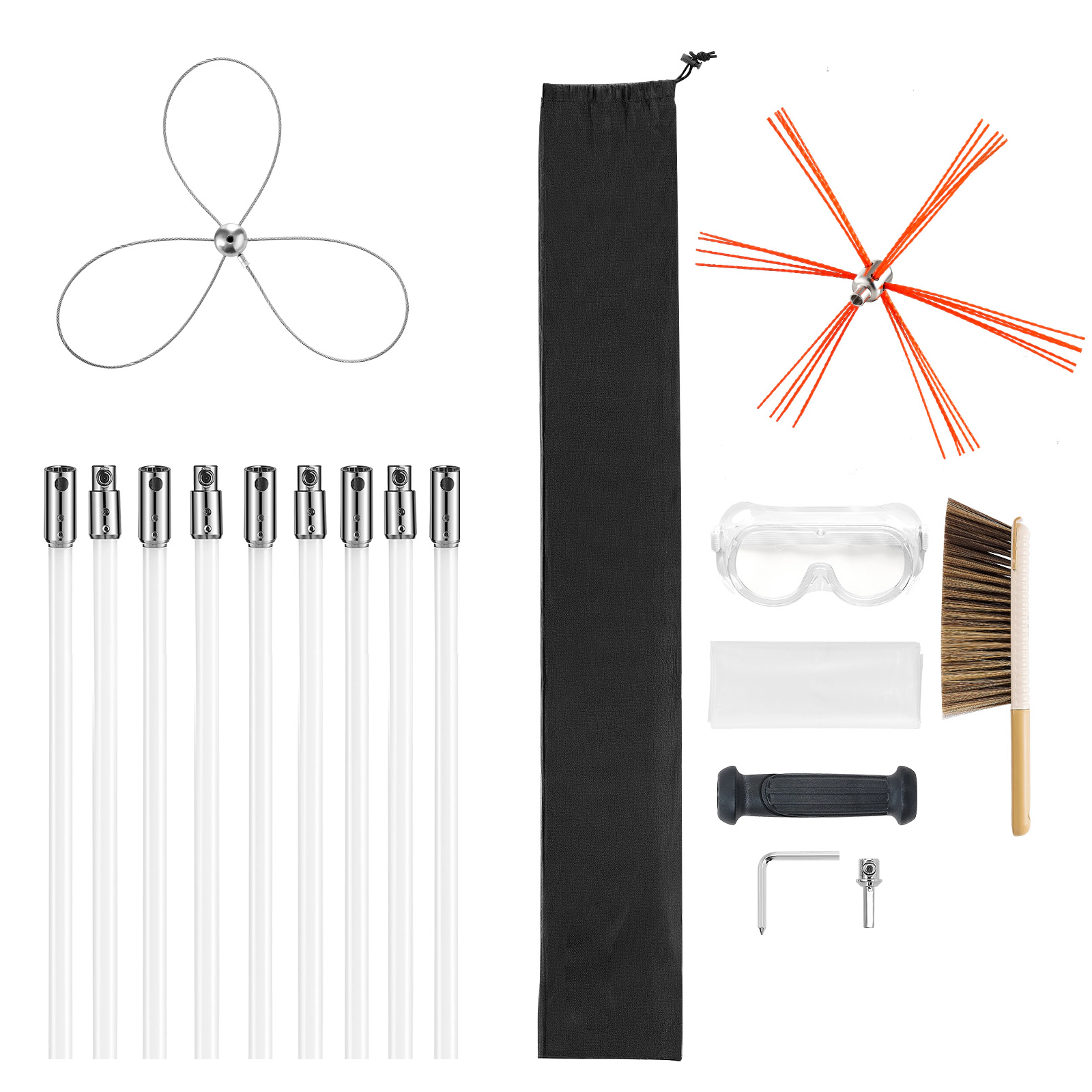 HONGGE Chimney Sweep Kit Maximum Extendable Length Brush Cleaner Sweeper with Dual Heads &